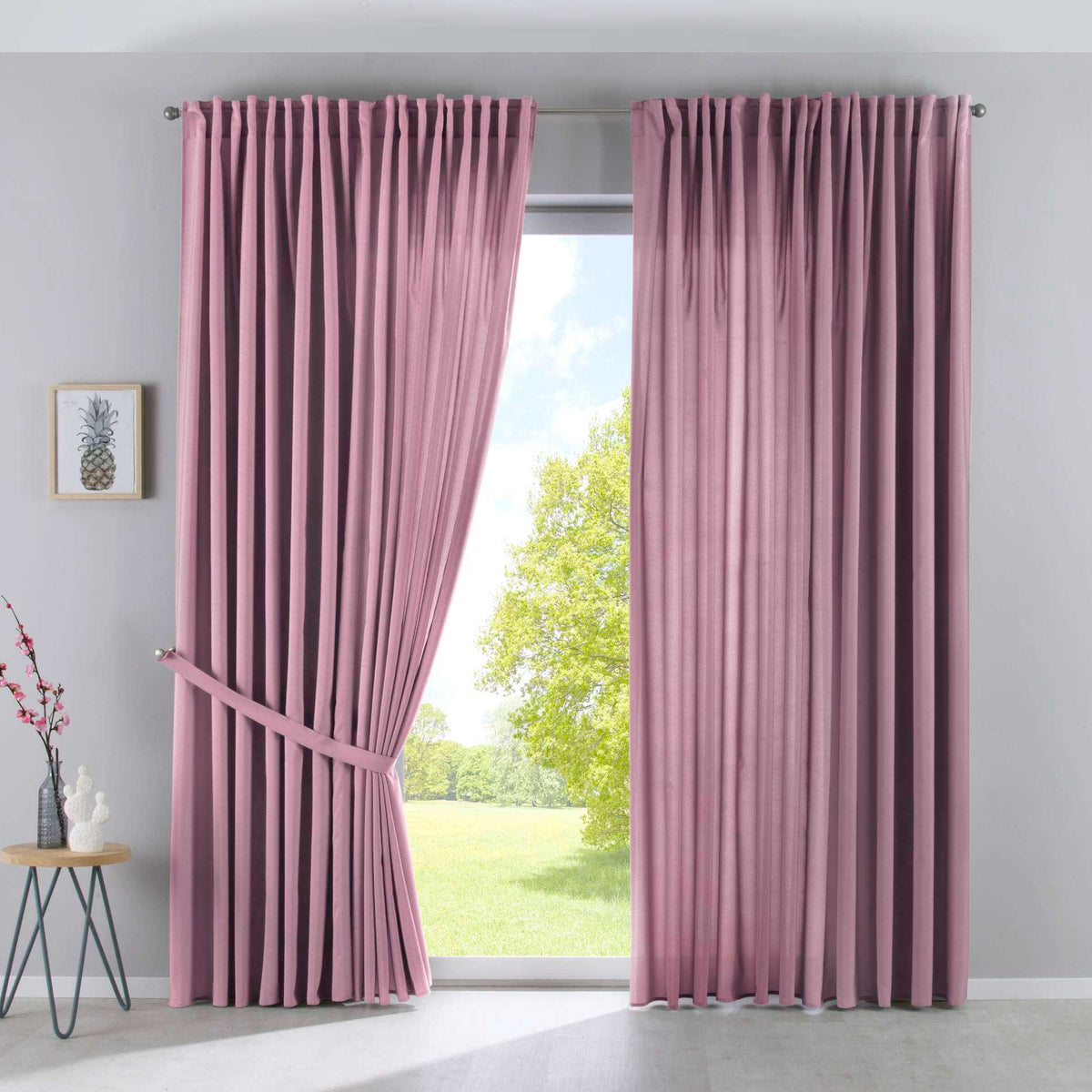 2er Set Vorhänge Verdeckte Schlaufen Cationic »JENA« Blickdicht Leinen Optik Gardinen Meliert Gardinenband mit Raffhalter 2019037-2 Altrosa HxB 250x300 cm Vorhang Set 2019037-2altrosa-breit | girdinenbox.com