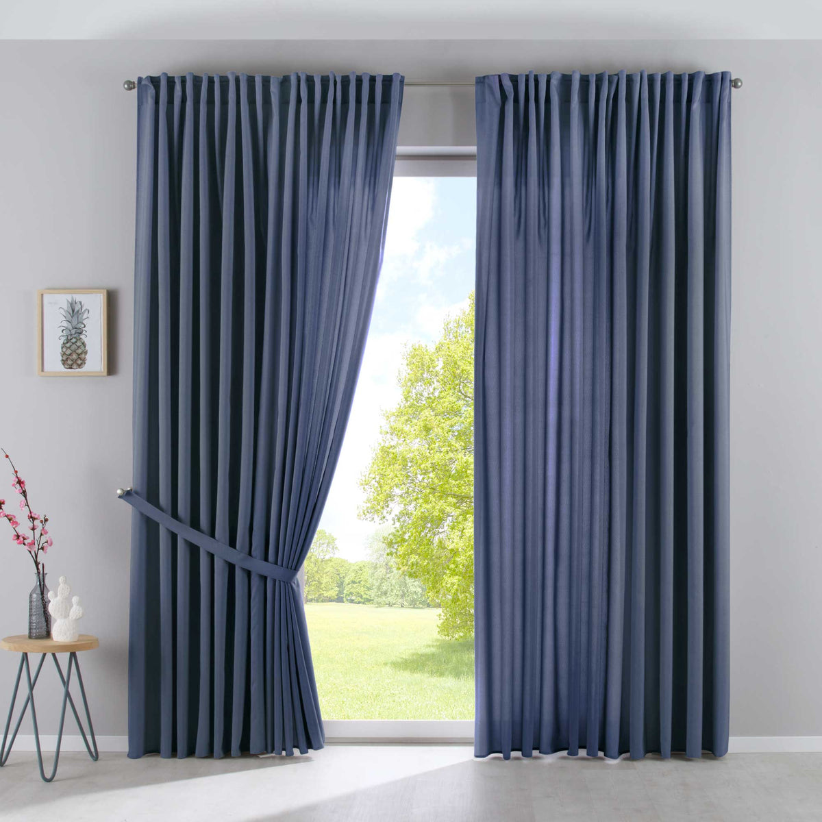 2er Set Vorhänge Verdeckte Schlaufen Cationic »JENA« Blickdicht Leinen Optik Gardinen Meliert Gardinenband mit Raffhalter 2019037-2 Saphir Blau HxB 250x300 cm Vorhang Set 2019037-2saphir_blau-breit | girdinenbox.com