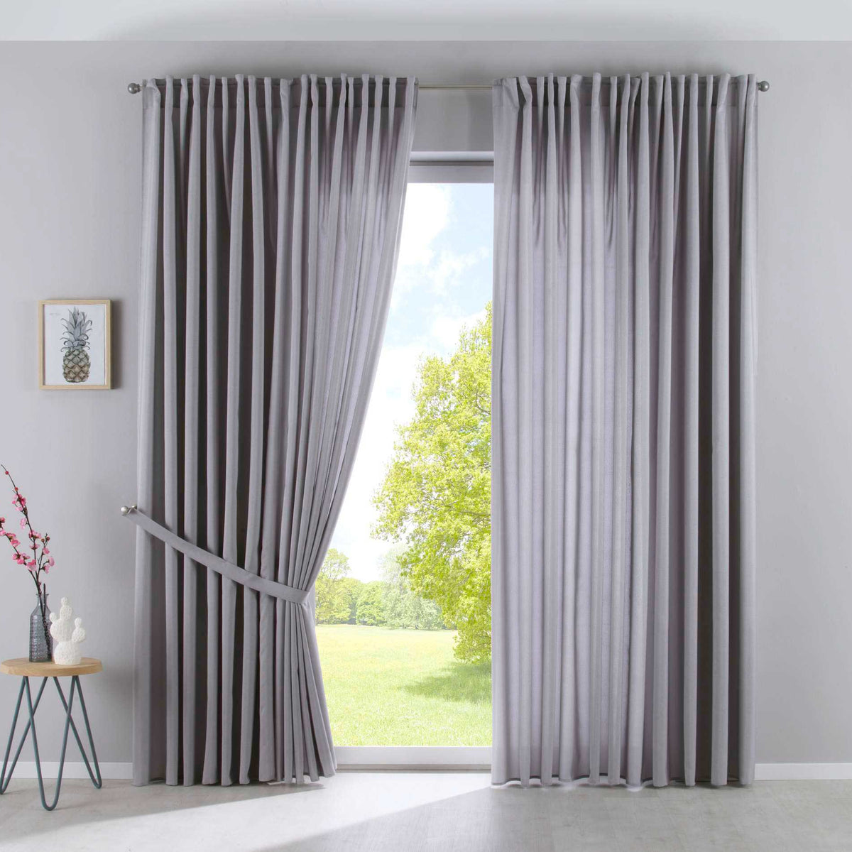 2er Set Vorhänge Verdeckte Schlaufen Cationic »JENA« Blickdicht Leinen Optik Gardinen Meliert Gardinenband mit Raffhalter 2019037-2 Silber HxB 250x300 cm Vorhang Set 2019037-2silber-breit | girdinenbox.com