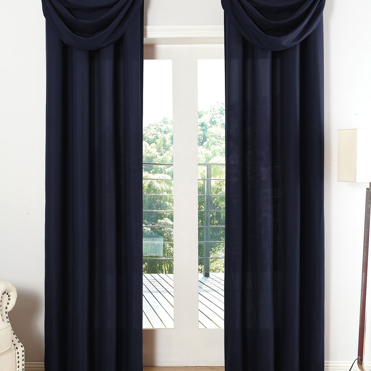 Vorhang Set Schal Ösen Microsatin Segeltuch Querbehang lichtdurchlässig Deko Wohnzimmer 20405S4 Dunkelblau HxB 175x140 cm Vorhang Set 20405S4dunkelblau | girdinenbox.com