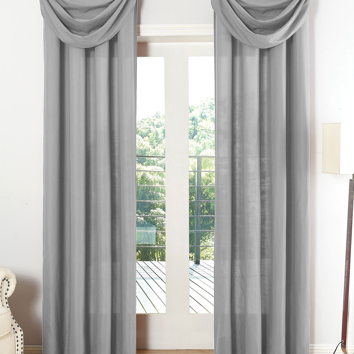 Vorhang Set Schal Ösen Microsatin Segeltuch Querbehang lichtdurchlässig Deko Wohnzimmer 20405S4 Grau HxB 175x140 cm Vorhang Set 20405S4grau | girdinenbox.com