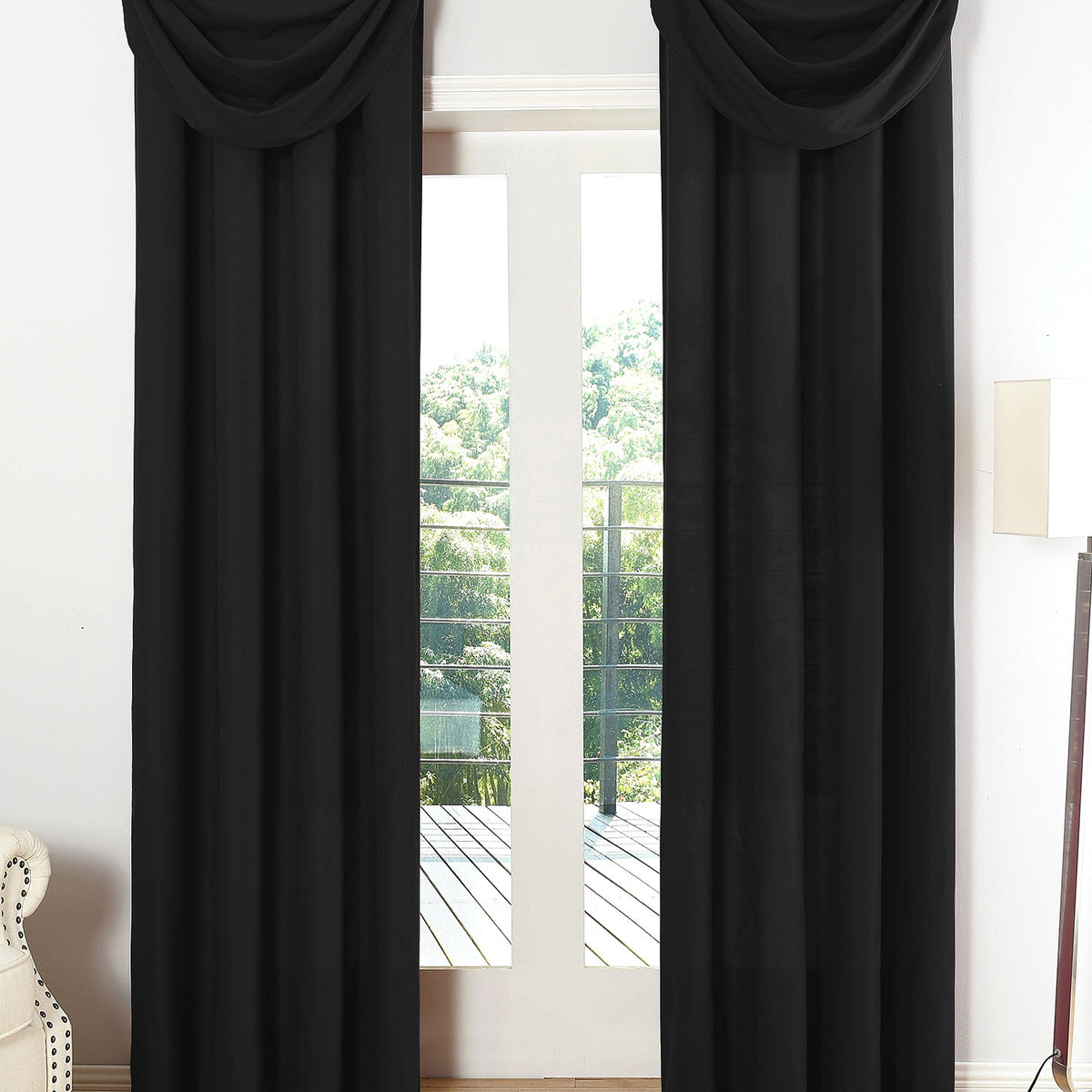 Vorhang Set Schal Ösen Microsatin Segeltuch Querbehang lichtdurchlässig Deko Wohnzimmer 20405S4 Schwarz HxB 175x140 cm Vorhang Set 20405S4schwarz | girdinenbox.com