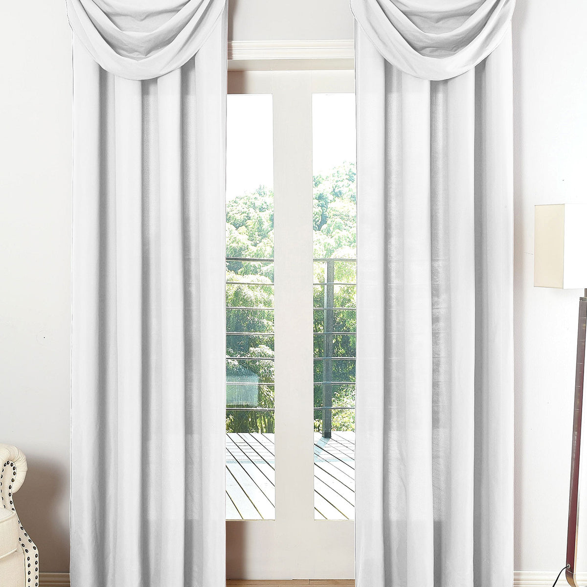 Vorhang Set Schal Ösen Microsatin Segeltuch Querbehang lichtdurchlässig Deko Wohnzimmer 20405S4 Weiß HxB 175x140 cm Vorhang Set 20405S4weiss | girdinenbox.com