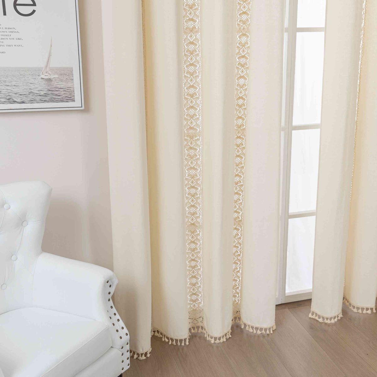 2er Set Vorhang Ösen »Osaka« HxB 245x140 cm Creme 100% Baumwolle Linenlook Makrameespitze Bommeln Raffhalter Gardinen Vorhang 3F3A7205_f8180cb5-557e-4022-9381-6771edcc4873 | girdinenbox.com