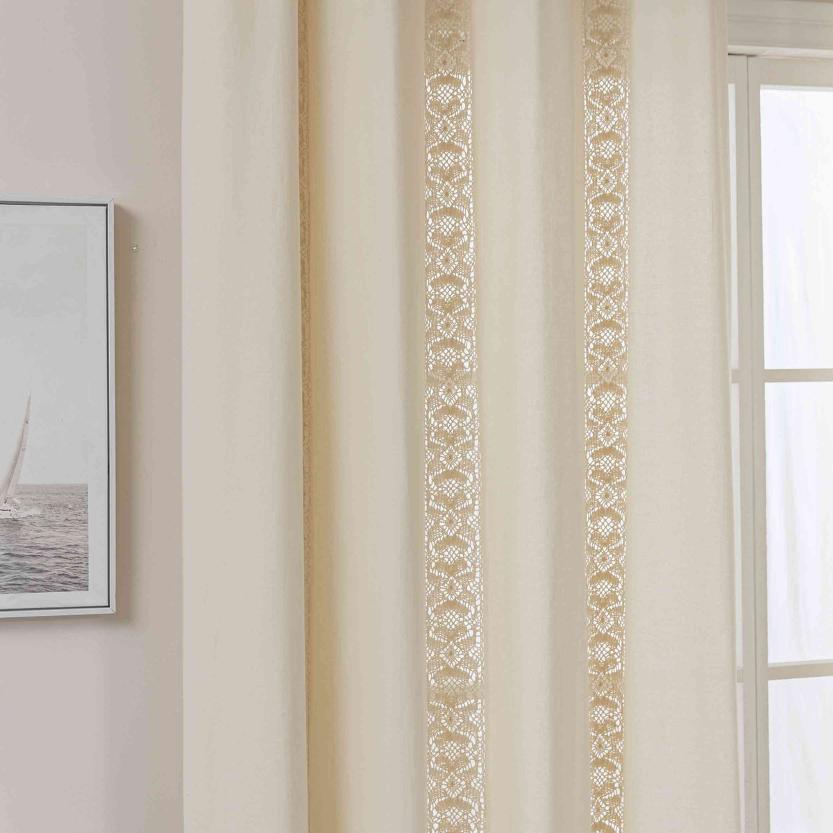 2er Set Vorhang Ösen »Osaka« HxB 245x140 cm Creme 100% Baumwolle Linenlook Makrameespitze Bommeln Raffhalter Gardinen Vorhang 3F3A7213_39050642-878a-457d-a71f-4c9985db58eb | girdinenbox.com
