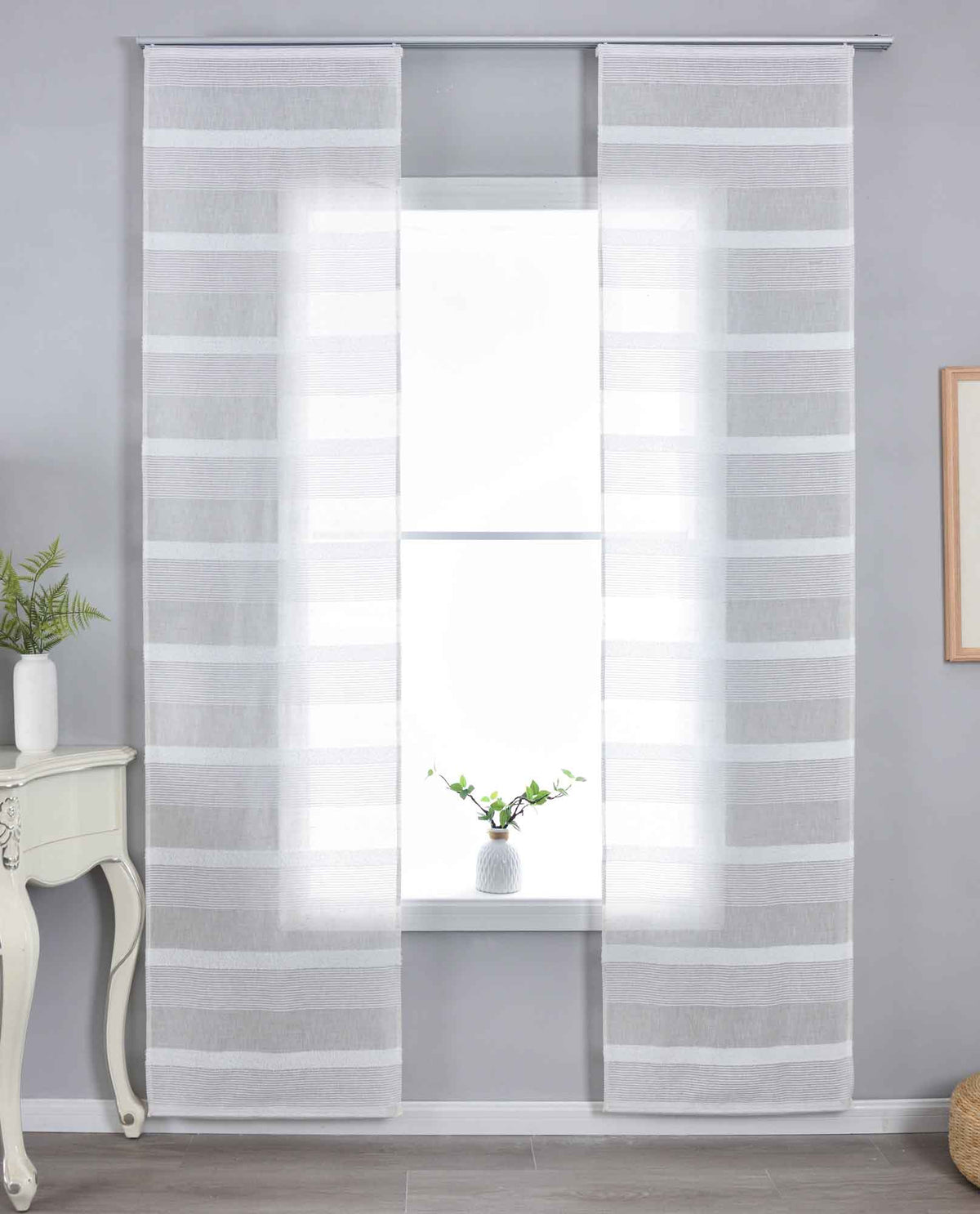 2er Set Halbtransparente Schiebegardinen Paneelwagen HxB 245x60 cm Natur Meliert »Halle« Chenille Leinenbindung Lichtdurchlässig Halbtransparent 202480P-2