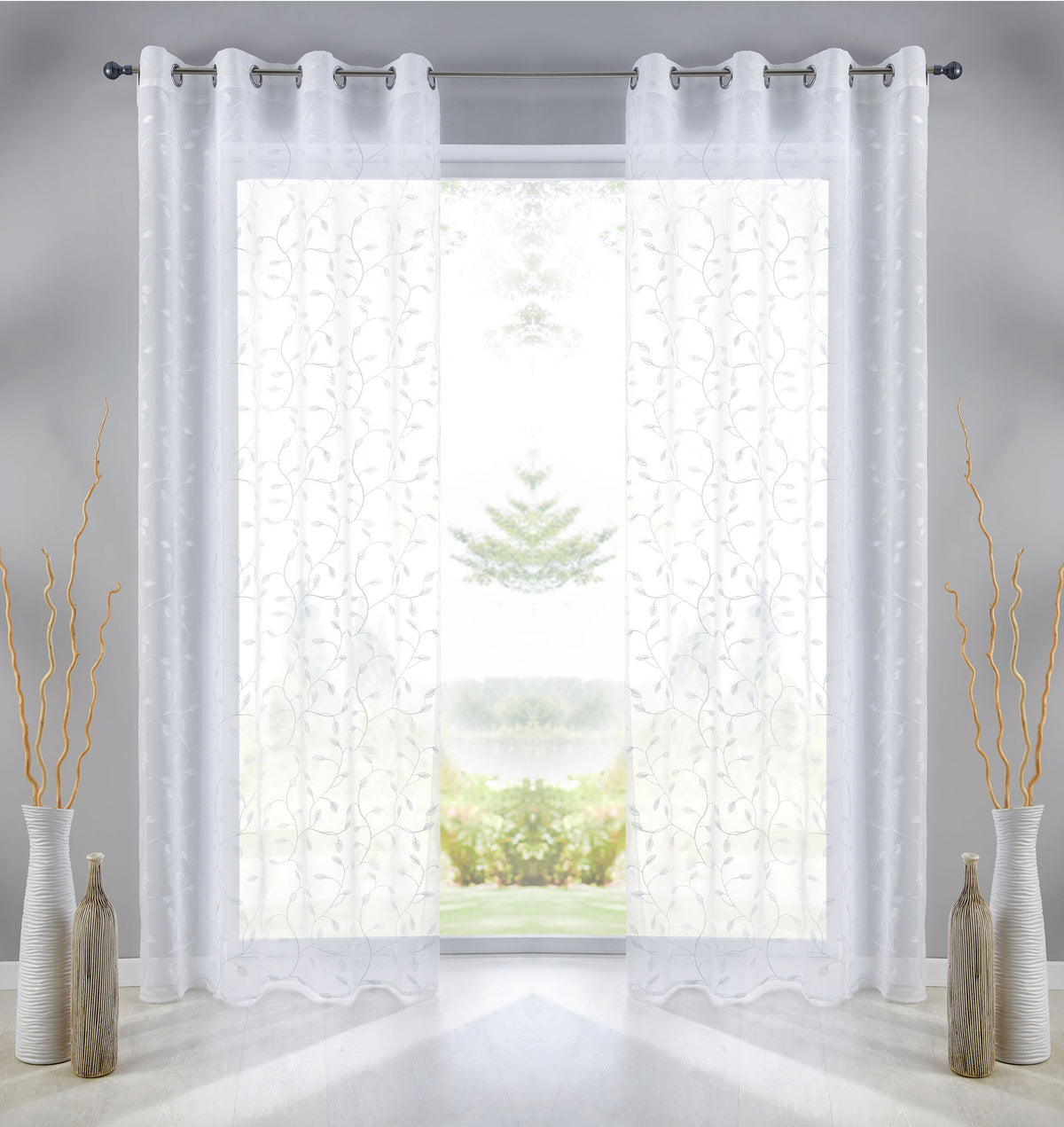 Gardine Ösen Schal Vorhang POMPEI Relief Stickerei Transparent Raffhalter 10000178 Blatt Weiß 2er-Pack HxB 175x140 cm Gardinenschal 10000178blatt_weiss-2_bba33056-cdb8-479c-8996-d80109439ca1 | girdinenbox.com