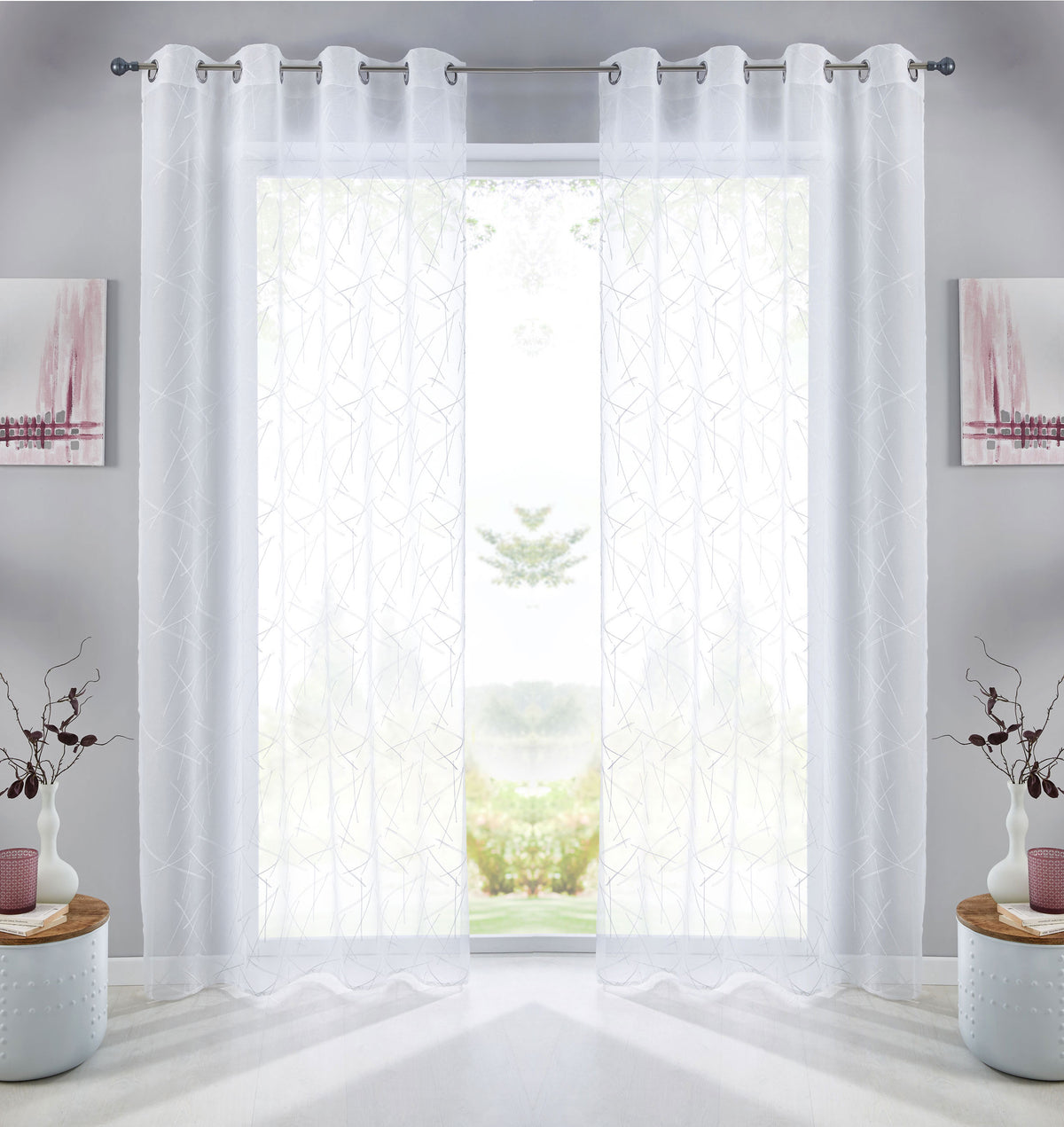 Gardine Ösen Schal Vorhang POMPEI Relief Stickerei Transparent Raffhalter 10000178 Linie Weiß 2er-Pack HxB 225x140 cm Gardinenschal 10000178linie_weiss-2_e3785117-acb5-4fa9-b1d9-92eefe61c24f | girdinenbox.com