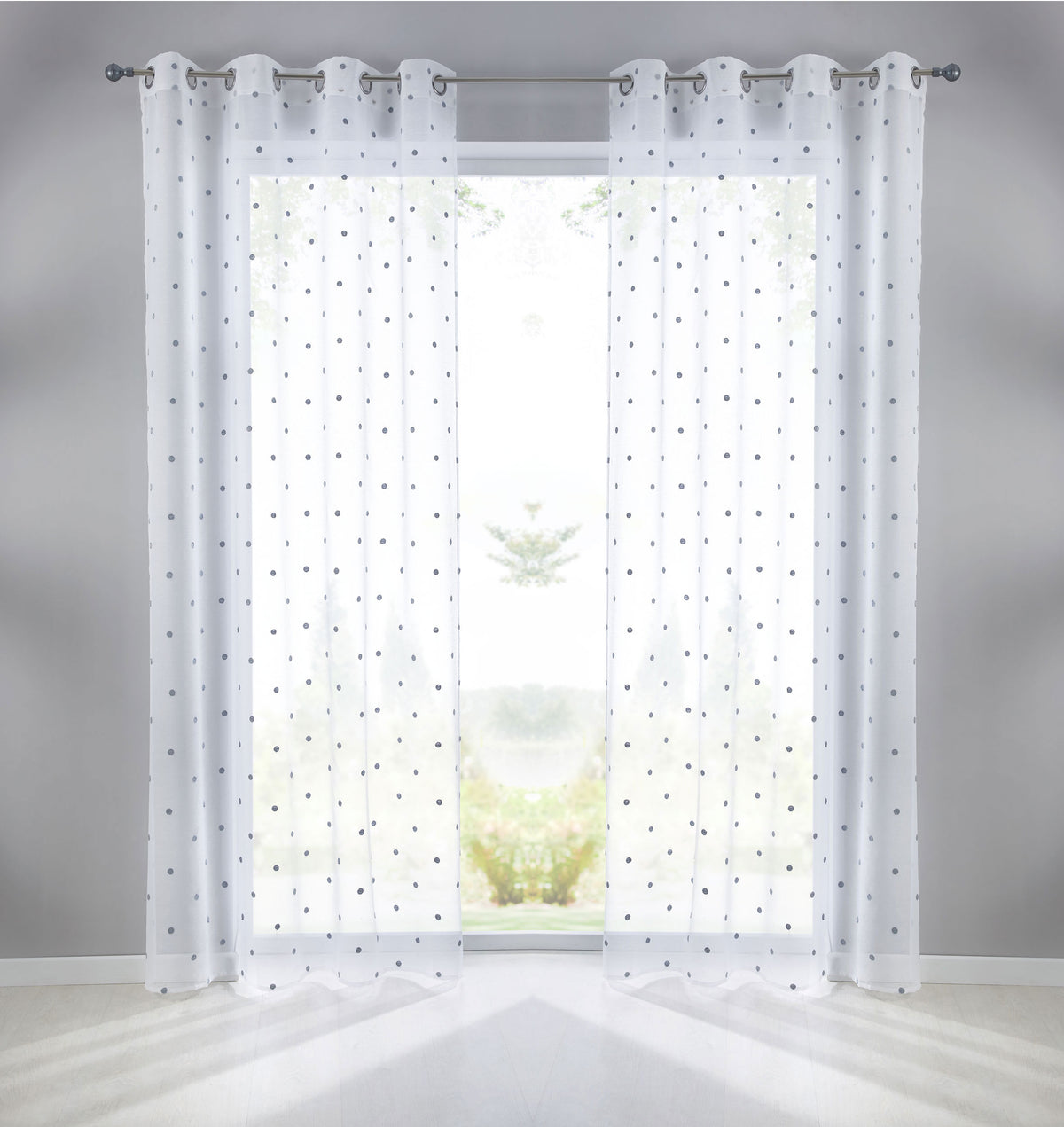 Gardine Ösen Schal Vorhang POMPEI Relief Stickerei Transparent Raffhalter 10000178 Punkt Grau 2er-Pack HxB 175x140 cm Gardinenschal 10000178punkt_grau-2_7c48f81b-830f-440c-84f5-690af05e73e0 | girdinenbox.com