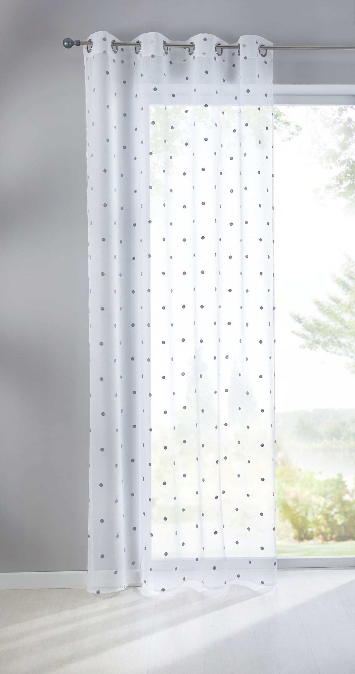 Gardine Ösen Schal Vorhang POMPEI Relief Stickerei Transparent Raffhalter 10000178 Punkt Grau 1er-Pack HxB 225x140 cm Gardinenschal 10000178punkt_grau_7504584c-43c5-4966-850e-d58c040123ce | girdinenbox.com