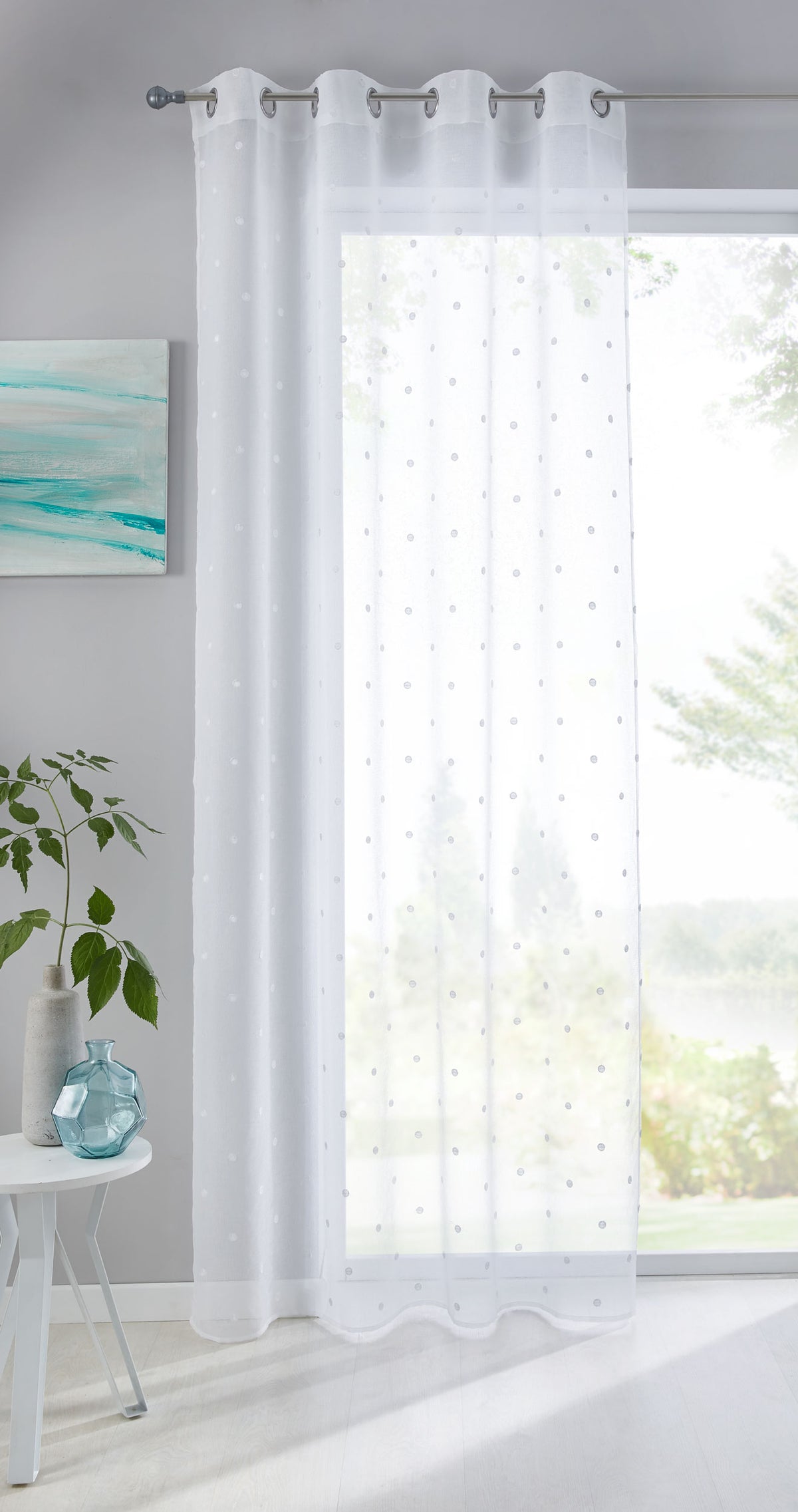 Gardine Ösen Schal Vorhang POMPEI Relief Stickerei Transparent Raffhalter 10000178 Punkt Weiß 1er-Pack HxB 225x140 cm Gardinenschal 10000178punkt_weiss_aea05f7a-8d3c-4930-822f-0534612df0a9 | girdinenbox.com