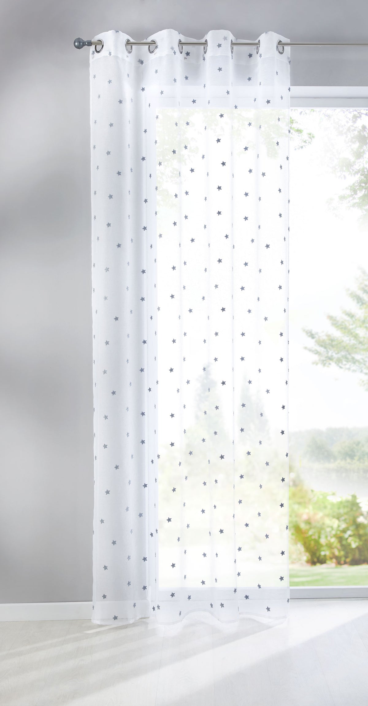 Gardine Ösen Schal Vorhang POMPEI Relief Stickerei Transparent Raffhalter 10000178 Stern Grau 1er-Pack HxB 225x140 cm Gardinenschal 10000178stern_grau_410ff1bd-32cd-4410-bb77-7ce51f2cc731 | girdinenbox.com
