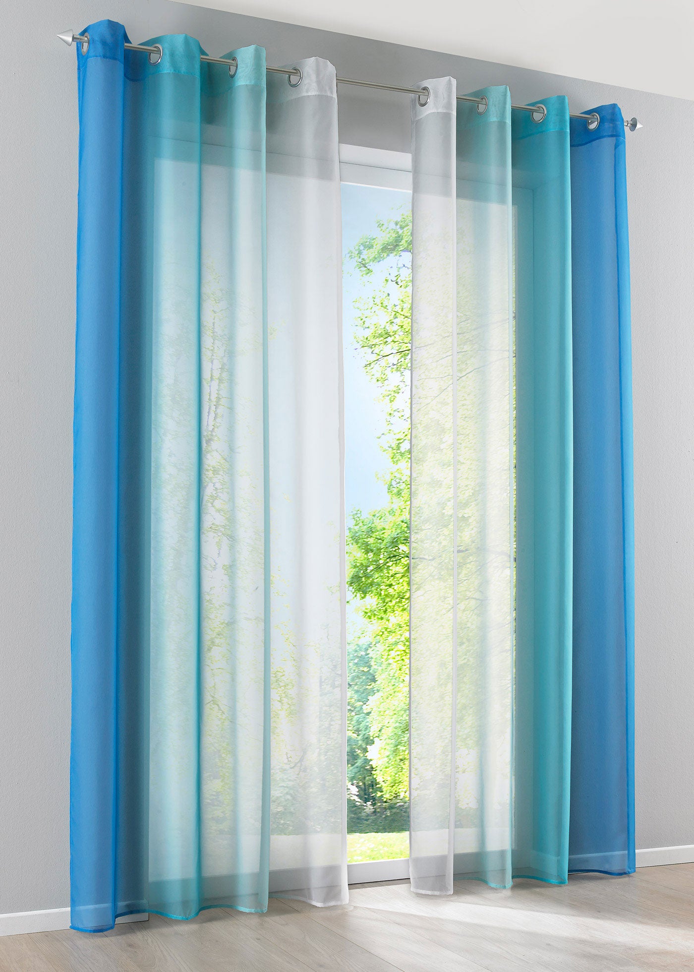 2er Pack Gardinen Vertikal Farbverlauf Druck Transparent »Modena« mit Ösen und Raffhalter, Vorhang, Dekoschal 10000183 Blautöne HxB 225x140 cm Gardinen Set 10000183blautoene_a568f1b8-ae92-42c8-a723-b458dc45c792 | girdinenbox.com