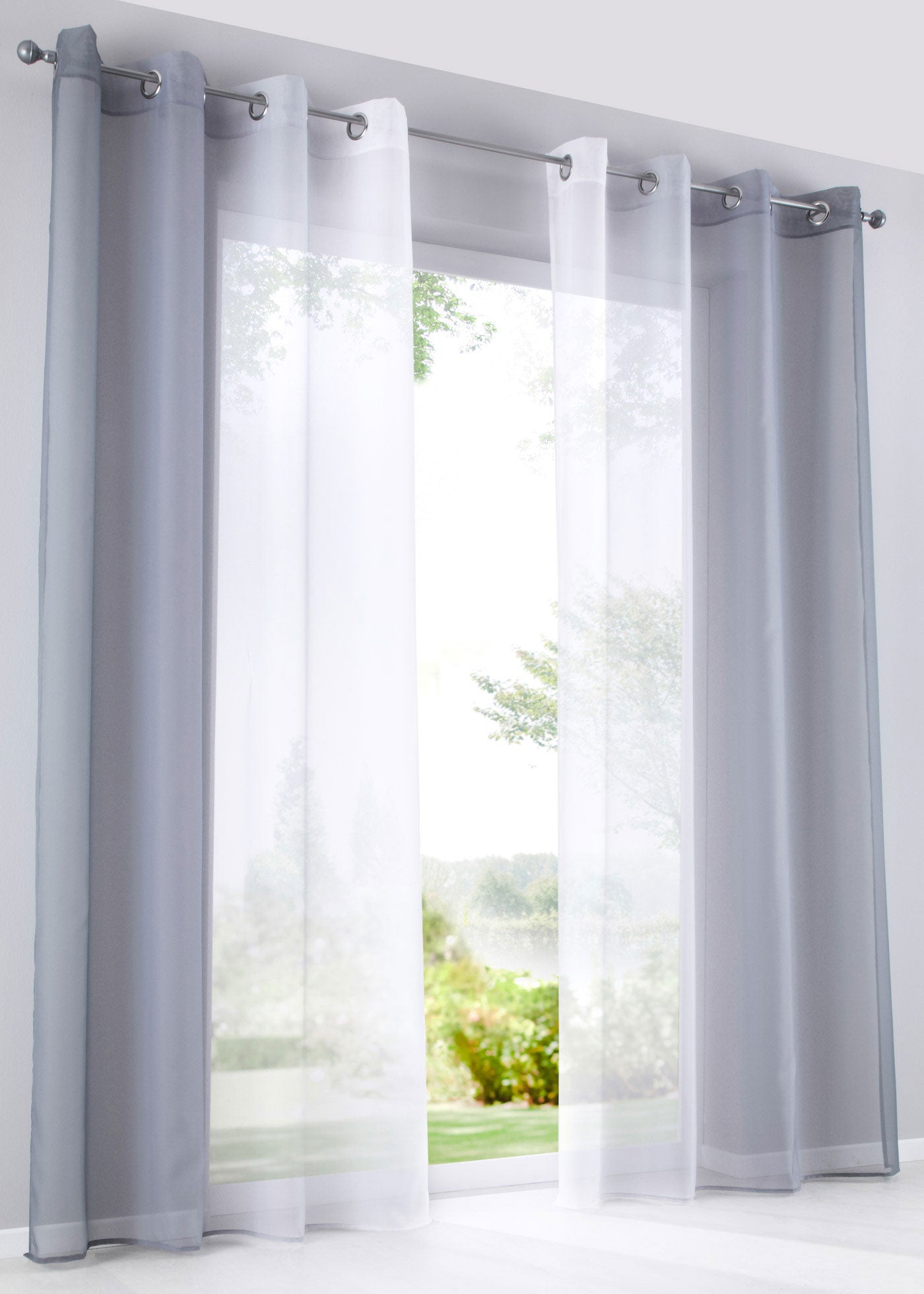 2er Pack Gardinen Vertikal Farbverlauf Druck Transparent »Modena« mit Ösen und Raffhalter, Vorhang, Dekoschal 10000183 Grautöne HxB 225x140 cm Gardinen Set 10000183grautoene_b3688262-e163-4a91-ac3f-6e566b3a9af6 | girdinenbox.com
