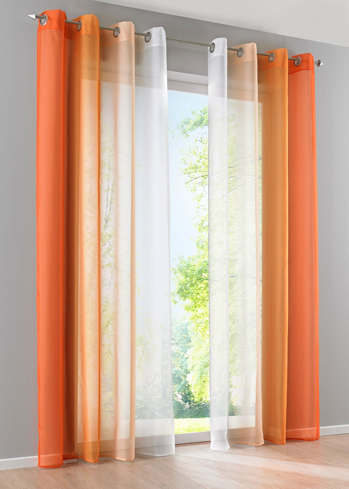 2er Pack Gardinen Vertikal Farbverlauf Druck Transparent »Modena« mit Ösen und Raffhalter, Vorhang, Dekoschal 10000183 Orangetöne HxB 225x140 cm Gardinen Set 10000183orangetoene_44b37752-4e4d-48d8-9b8a-99abe06bfc1c | girdinenbox.com