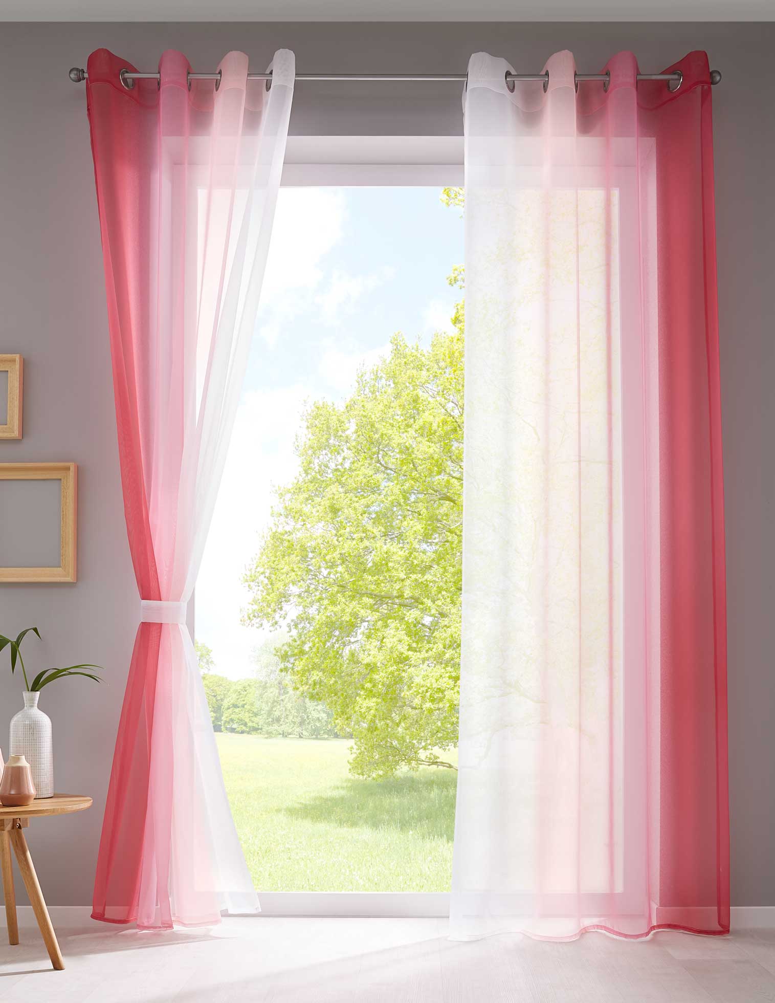 2er Pack Gardinen Vertikal Farbverlauf Druck Transparent »Modena« mit Ösen und Raffhalter, Vorhang, Dekoschal 10000183 Rosatöne HxB 225x140 cm Gardinen Set 10000183rosatoene_1b0b6914-8a57-4414-85da-39342b9bb108 | girdinenbox.com