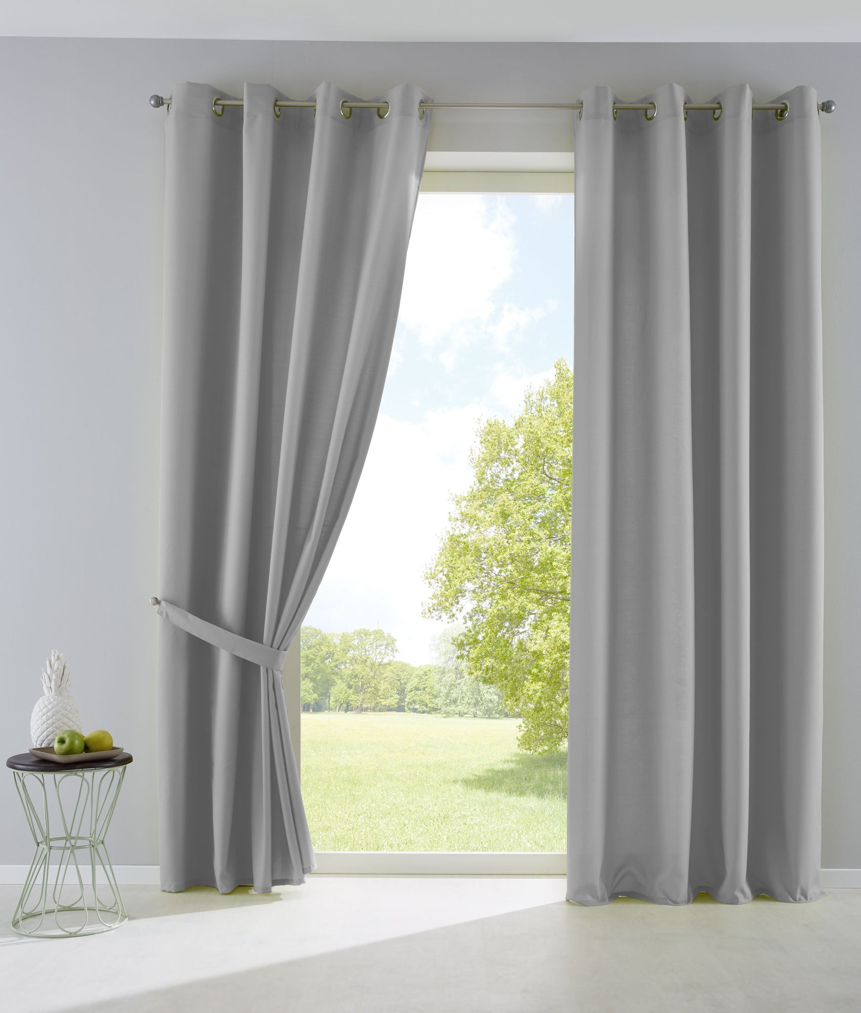 2er Set Vorhänge Blickdicht Gardinen Matt Lichtdurchlässig »PALERMO« mit Ösen und Raffhalter Dekoschal 10000265-2 Grau HxB 145x140 cm Vorhang Set 10000265-2grau | girdinenbox.com