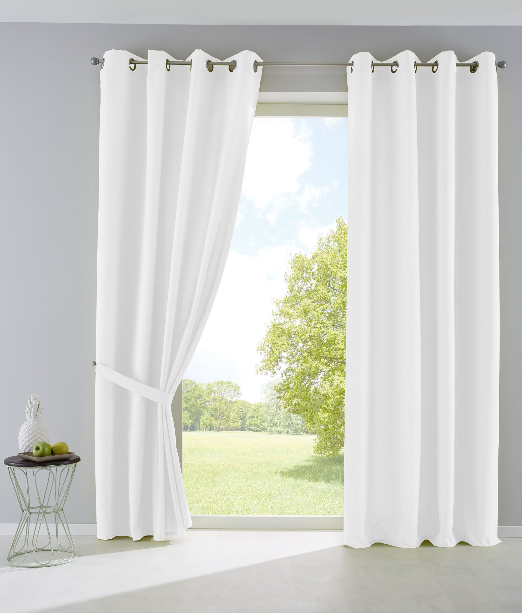 2er Set Vorhänge Blickdicht Gardinen Matt Lichtdurchlässig »PALERMO« mit Ösen und Raffhalter Dekoschal 10000265-2 Weiß HxB 145x140 cm Vorhang Set 10000265-2weiss | girdinenbox.com
