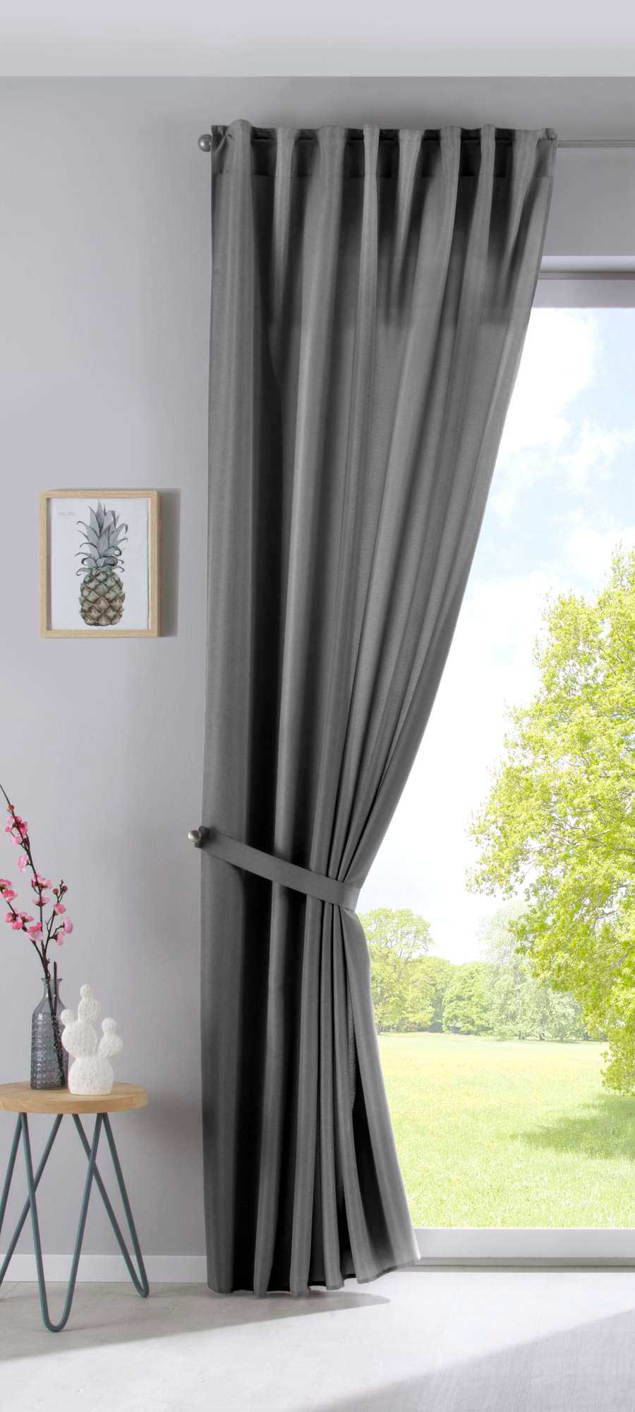 Vorhang Verdeckte Schlaufen Cationic »JENA« Blickdicht Leinen Optik Gardine Meliert Gardinenband mit Raffhalter 2019037 Vorhang 2019037grau-raff_410ef0e9-85dc-4850-af34-f69e81a816b8 | girdinenbox.com