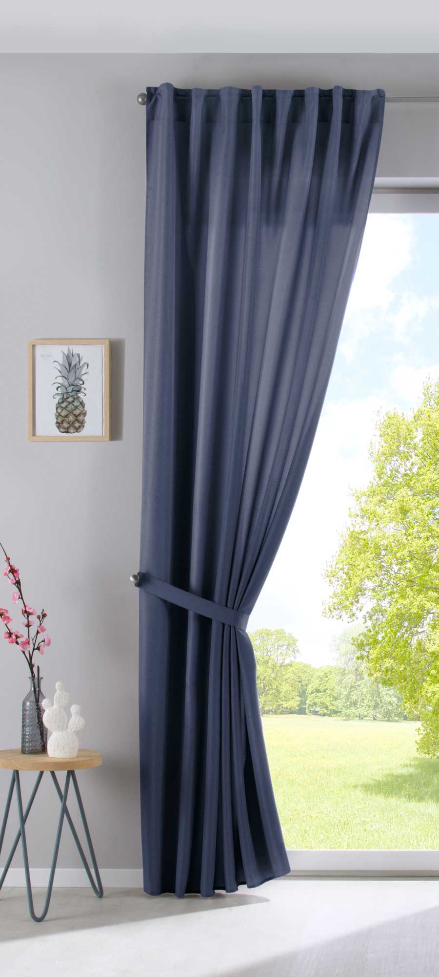Vorhang Verdeckte Schlaufen Cationic »JENA« Blickdicht Leinen Optik Gardine Meliert Gardinenband mit Raffhalter 2019037 Vorhang 2019037saphir_blau-raff_1_0ed14f4d-3eea-40f3-8693-a22d67470113 | girdinenbox.com