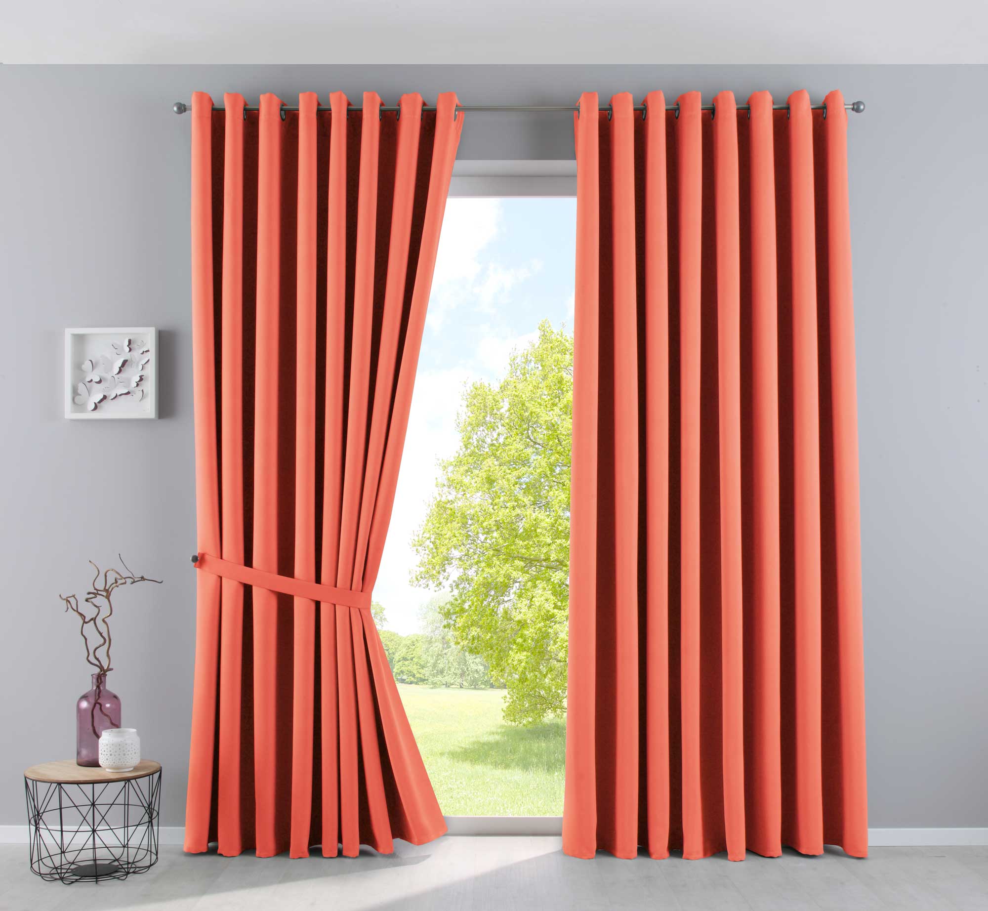 Vorhänge Blickdicht »NewYork« 2er-Pack Thermo-Gardinen Verdunkelungsvorhang Blackout Ösen schalldämmend UV-Schutz Raffhalter 201920600-2 Coralle HxB 225x295 cm Vorhang Set 201920600-2coralle-295 | girdinenbox.com