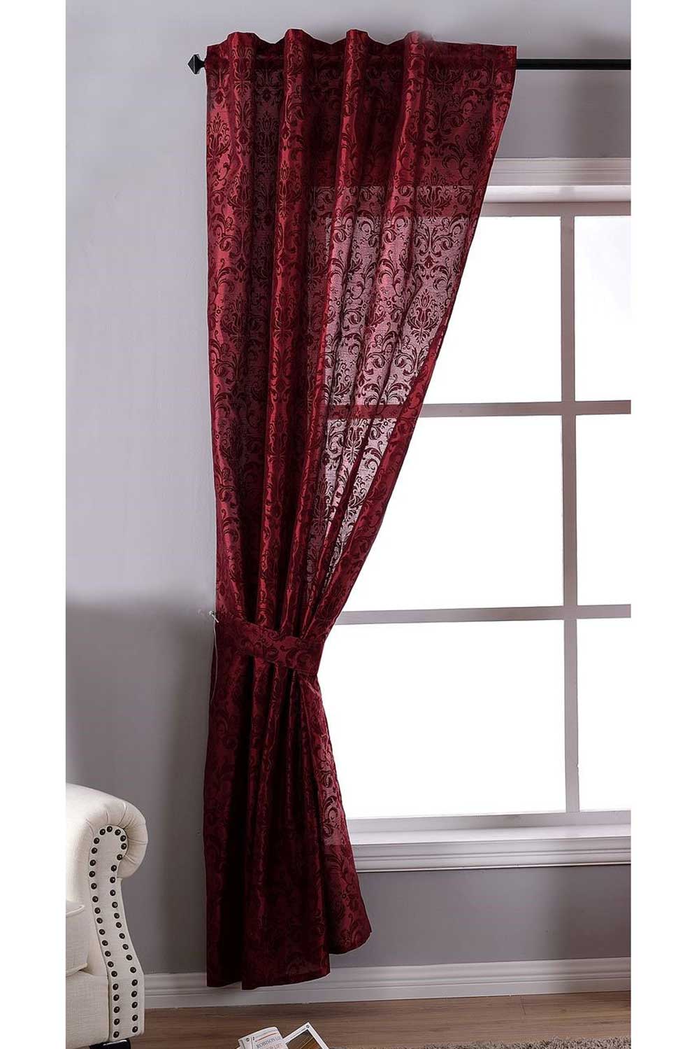 Vorhang Wildseide Optik blickdicht Flockfasern Deko gemustert, blickdicht mit verdecktem Schlaufenband 20200-20210 Bordeaux Barock 1er Set HxB 245x140 cm Vorhang 20200-20210bordeaux_barock | girdinenbox.com