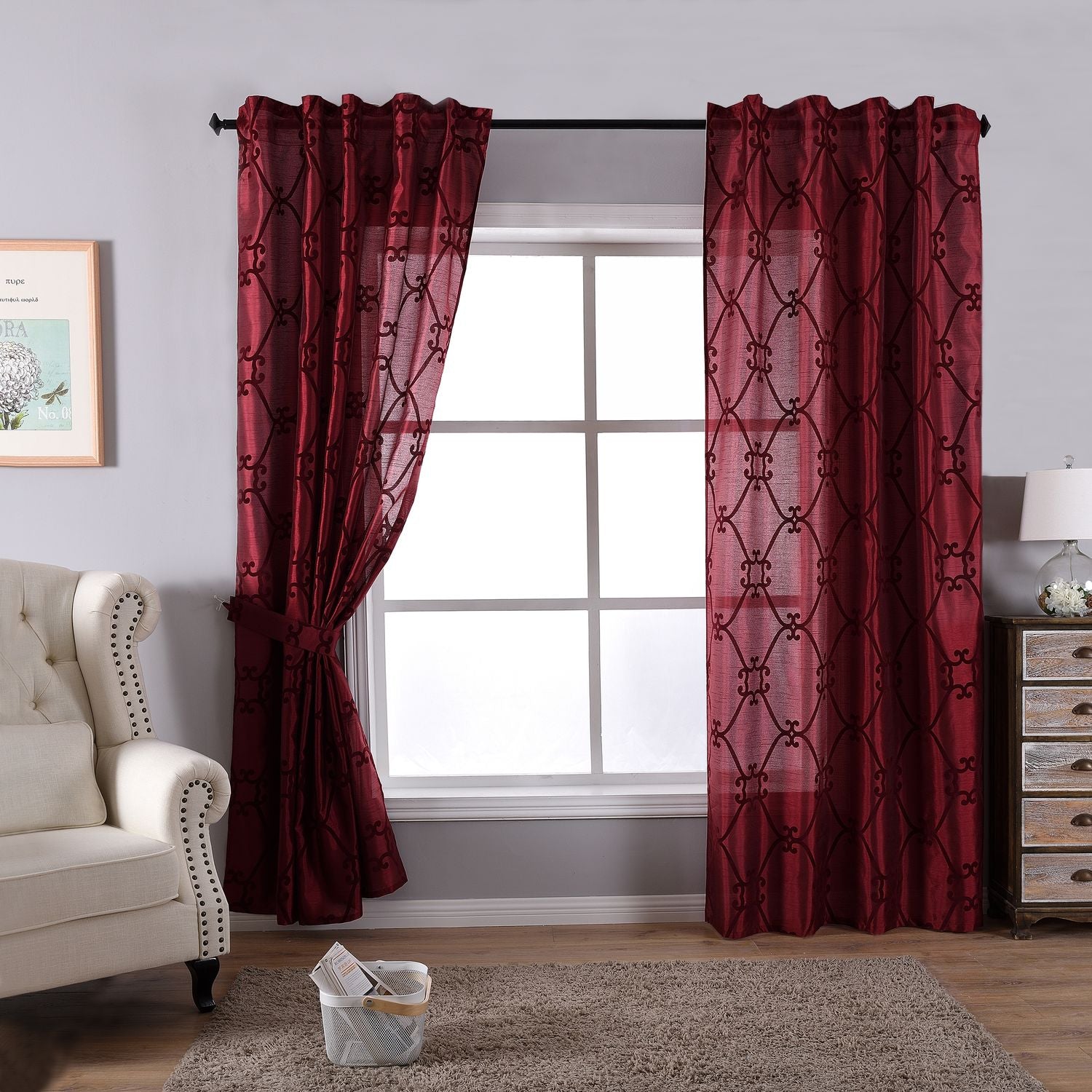Vorhang Wildseide Optik blickdicht Flockfasern Deko gemustert, blickdicht mit verdecktem Schlaufenband 20200-20210 Bordeaux Florentiner 2er Set HxB 245x140 cm Vorhang 20200-20210bordeaux_florentiner-2er | girdinenbox.com