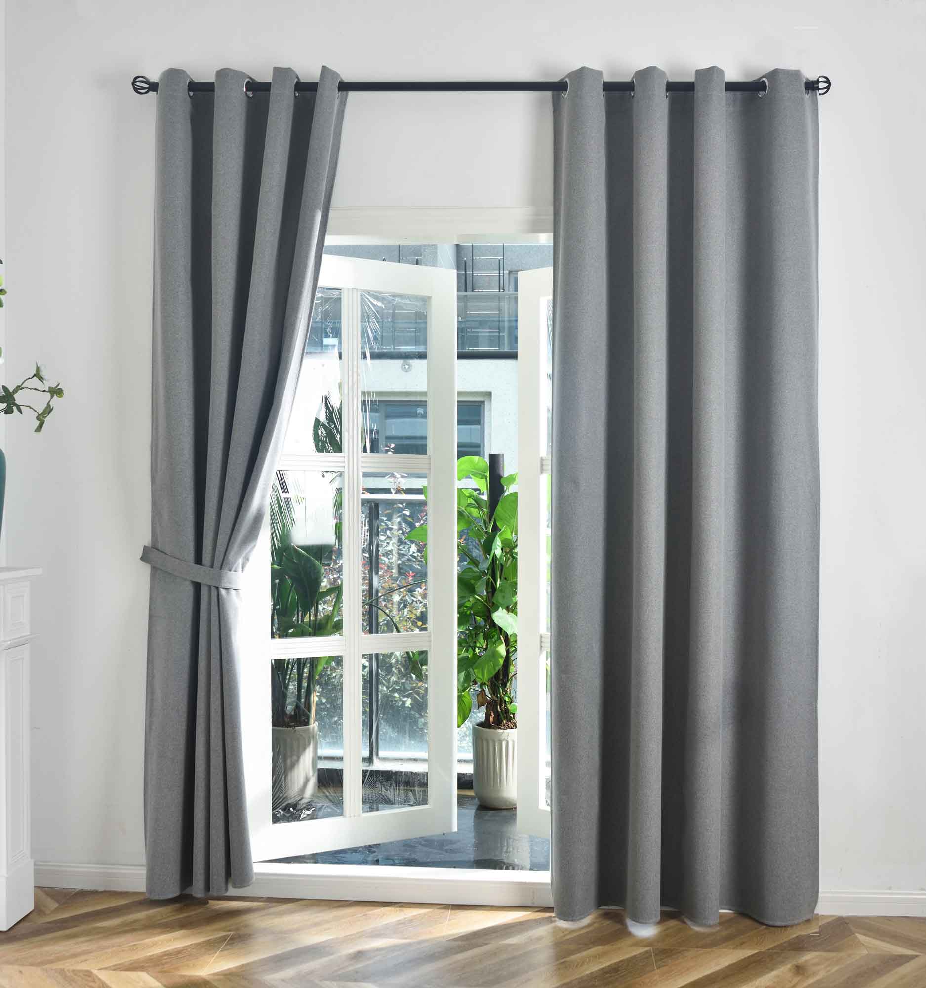 2er Set Verdunkelungsvorhänge Ösen Raffhalter 100% Verdunkelung Blackout »München Dark« Dreischichtige Bindung Fischgrätmuster 202410-2 Grau HxB 225x145 cm Vorhang 202410-2grau | girdinenbox.com