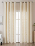 2er Set Vorhang Ösen »Osaka« HxB 245x140 cm Creme 100% Baumwolle Linenlook Makrameespitze Bommeln Raffhalter Gardinen Vorhang 2024130-2creme | girdinenbox.com