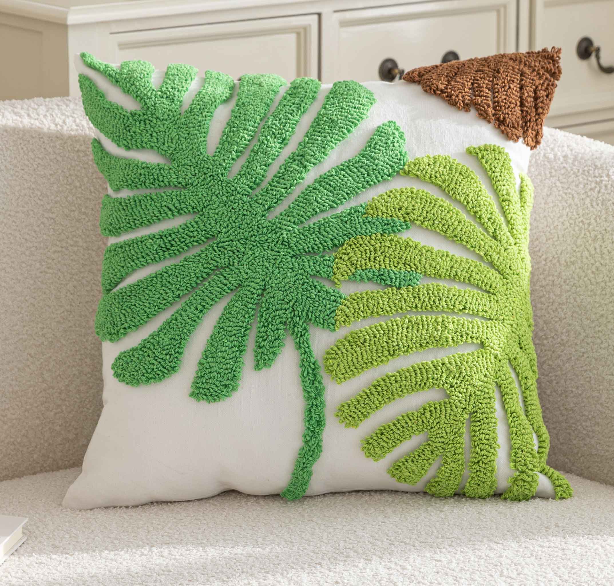 Kissenhülle »Cottbus« LxB 45x45 cm Grün Frottee-Stickerei 100% Baumwolle Monstera Blattmuster hochwertiger Leinenstoff 202490K Kissenhülle 202490Kgruen | girdinenbox.com