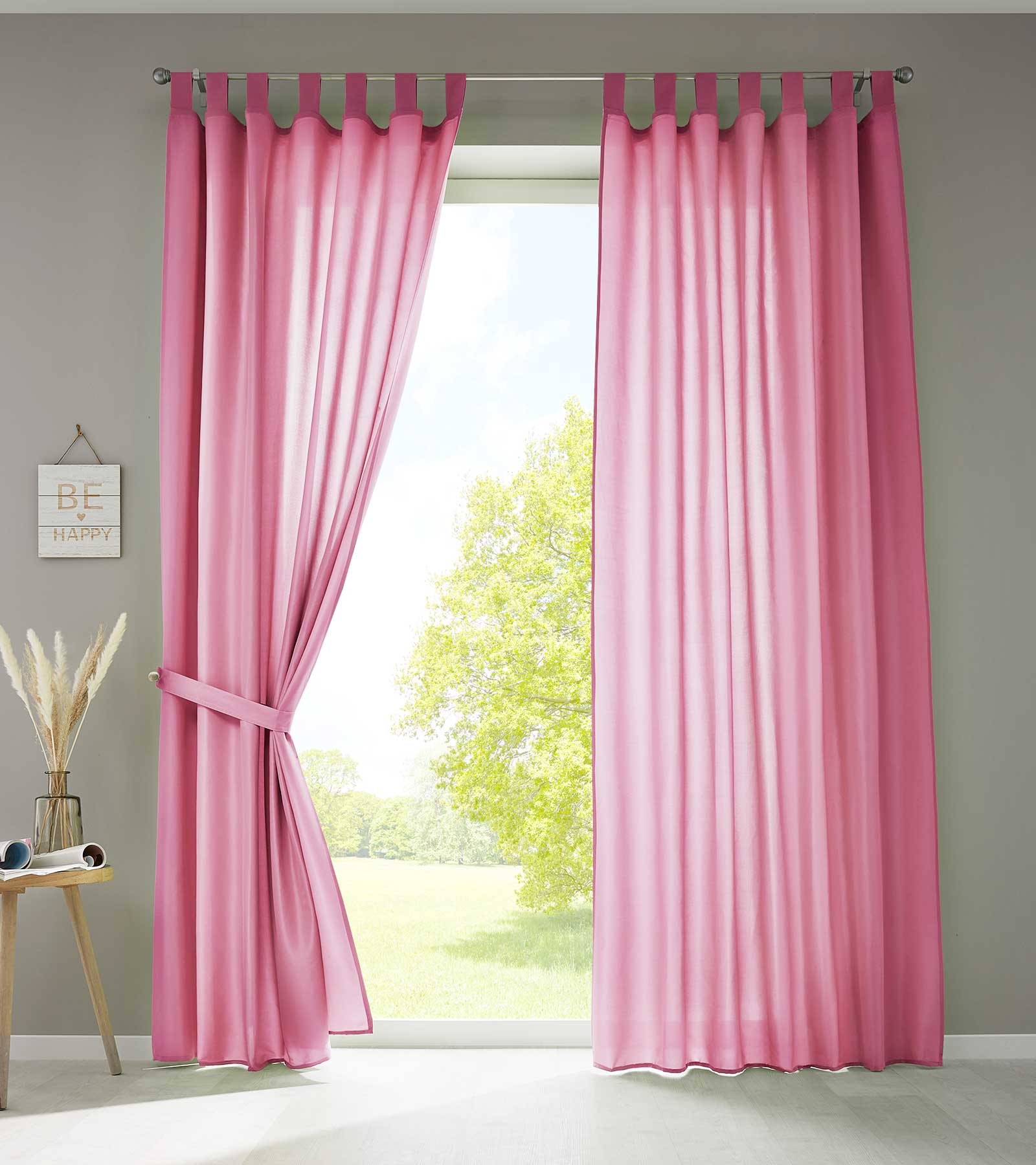 2er Set Vorhänge Schal Schlaufen »Berlin« Microsatin Lichtdurchlässig Kräuselband Uni Matt 20400N2 Pink HxB 245x140 cm Vorhang 20400N2pink | girdinenbox.com