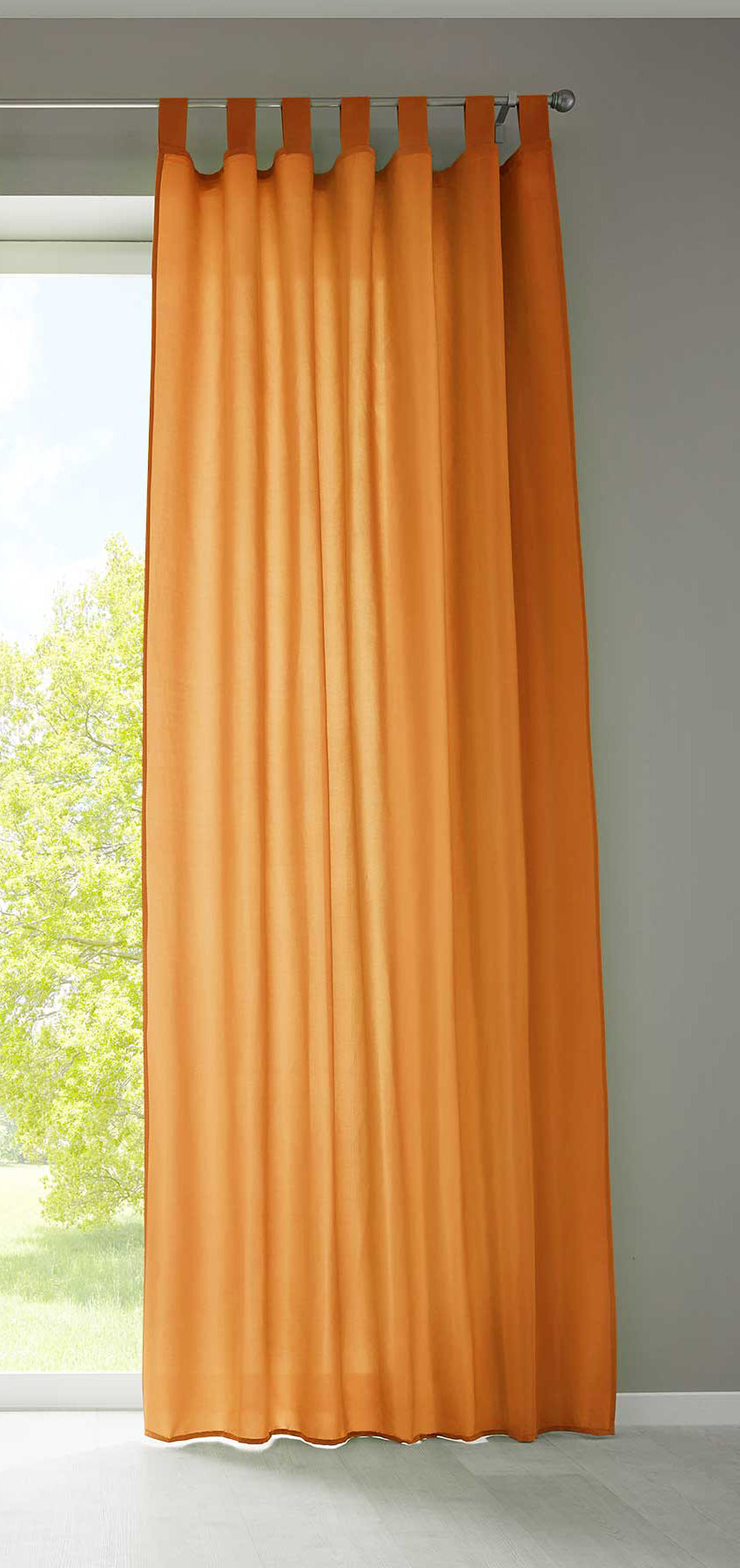 1er Set Vorhang Schal Schlaufen »Berlin« Microsatin Lichtdurchlässig Kräuselband Uni Matt 20400N Orange HxB 245x140 cm Gardinenschal 20400Norange | girdinenbox.com