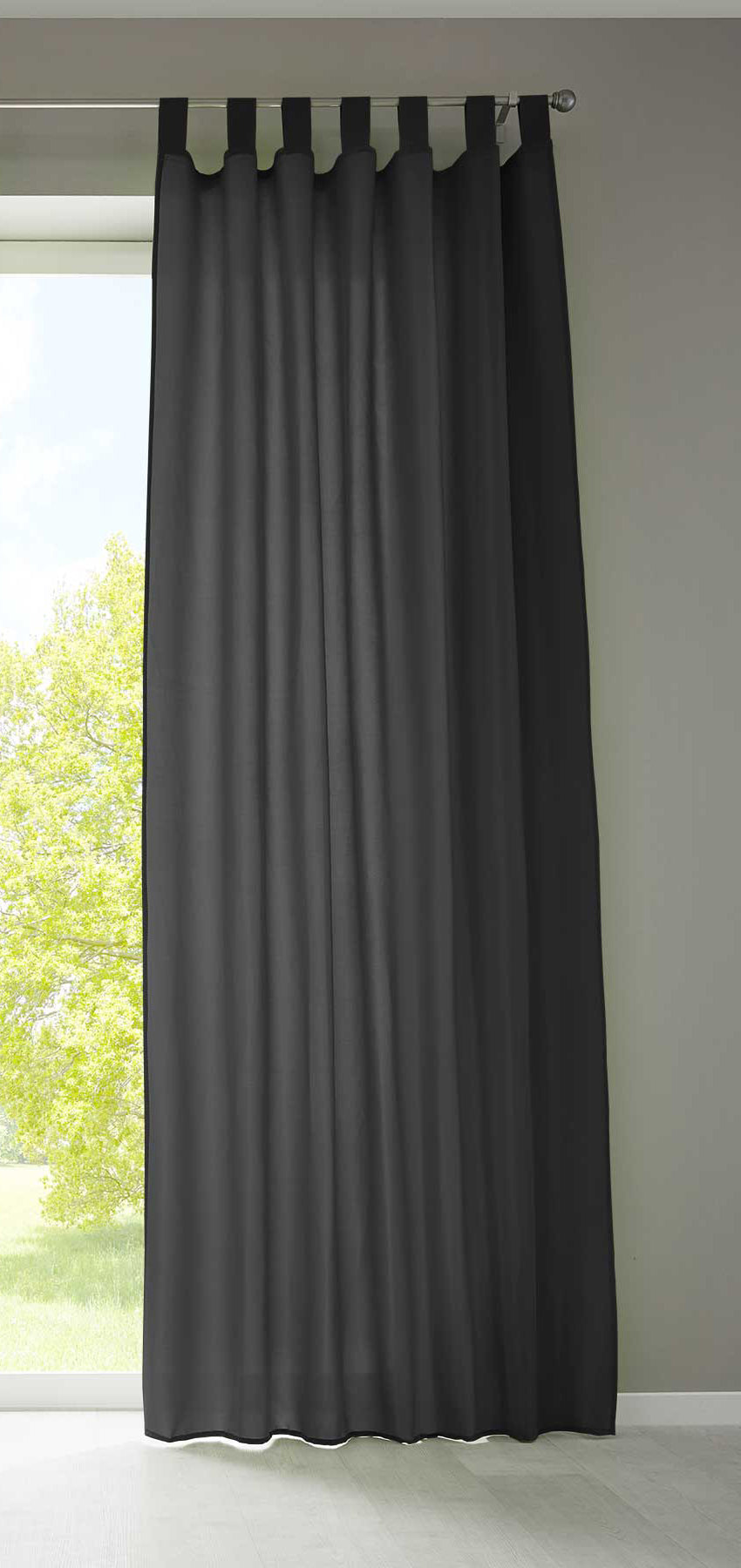 1er Set Vorhang Schal Schlaufen »Berlin« Microsatin Lichtdurchlässig Kräuselband Uni Matt 20400N Schwarz HxB 245x140 cm Gardinenschal 20400Nschwarz | girdinenbox.com