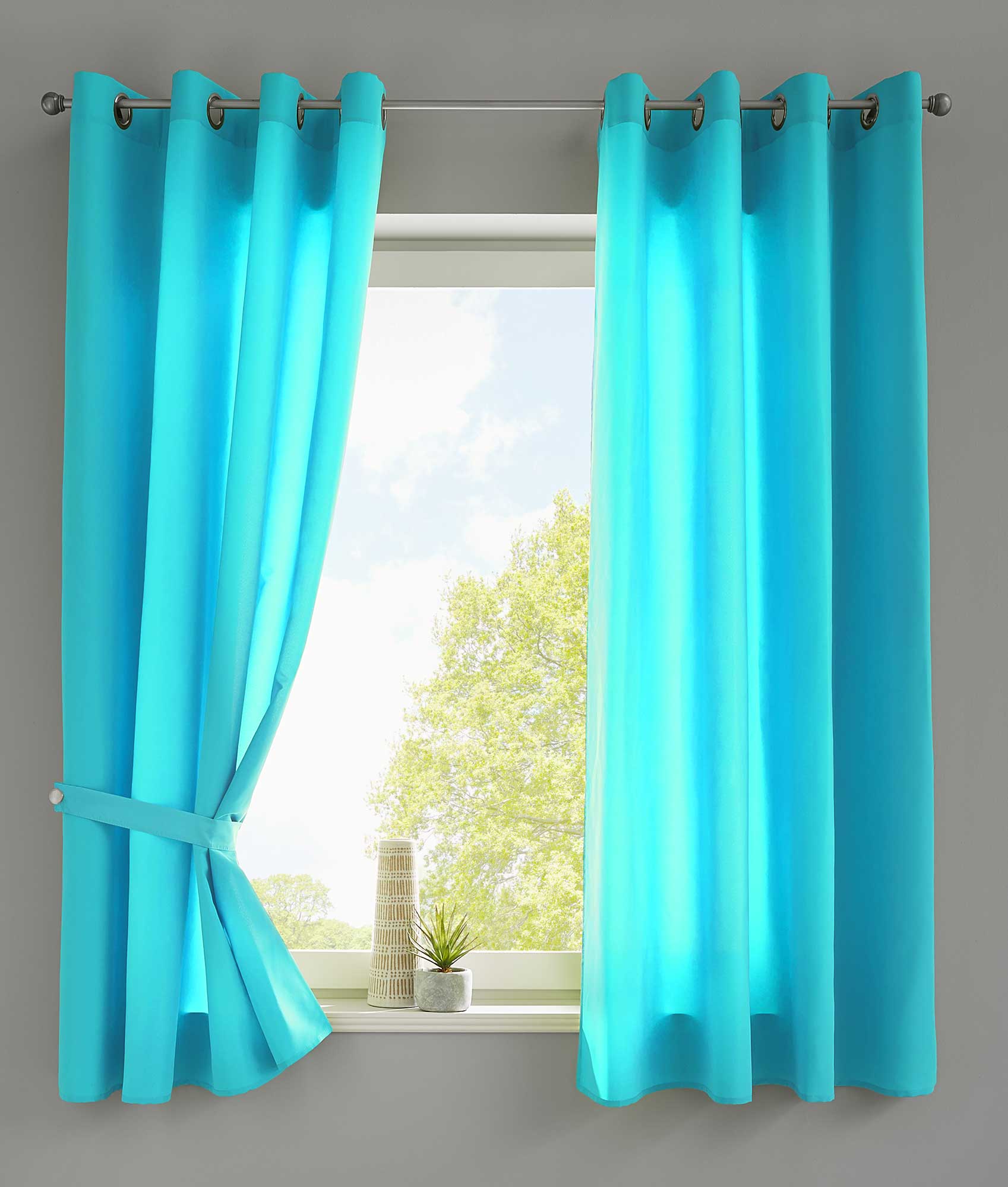 2er Set Vorhänge Schal Ösen »Berlin« Microsatin Lichtdurchlässig Uni Matt 20405N2 Türkis HxB 145x140 cm Vorhang 20405N2tuerkis-175 | girdinenbox.com