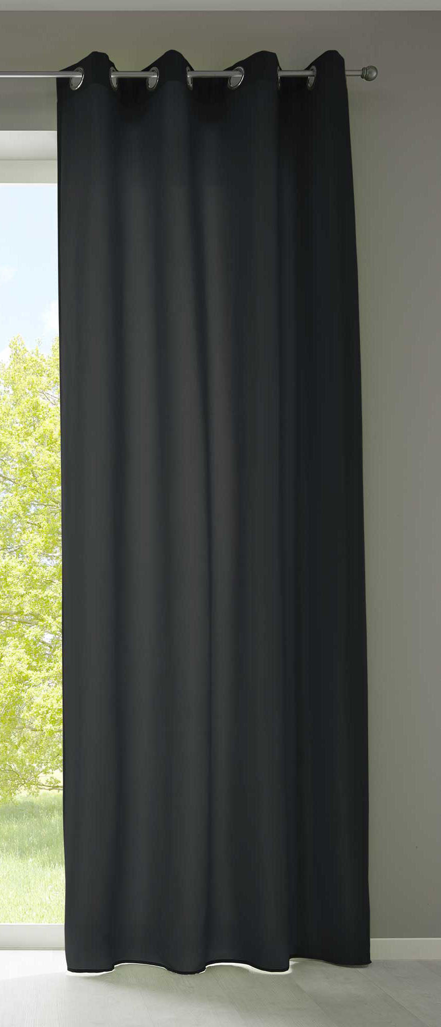 1er Set Vorhänge Schal Ösen »Berlin« Microsatin Lichtdurchlässig Uni Matt 20405N Schwarz HxB 245x140 cm Vorhang 20405Nschwarz | girdinenbox.com
