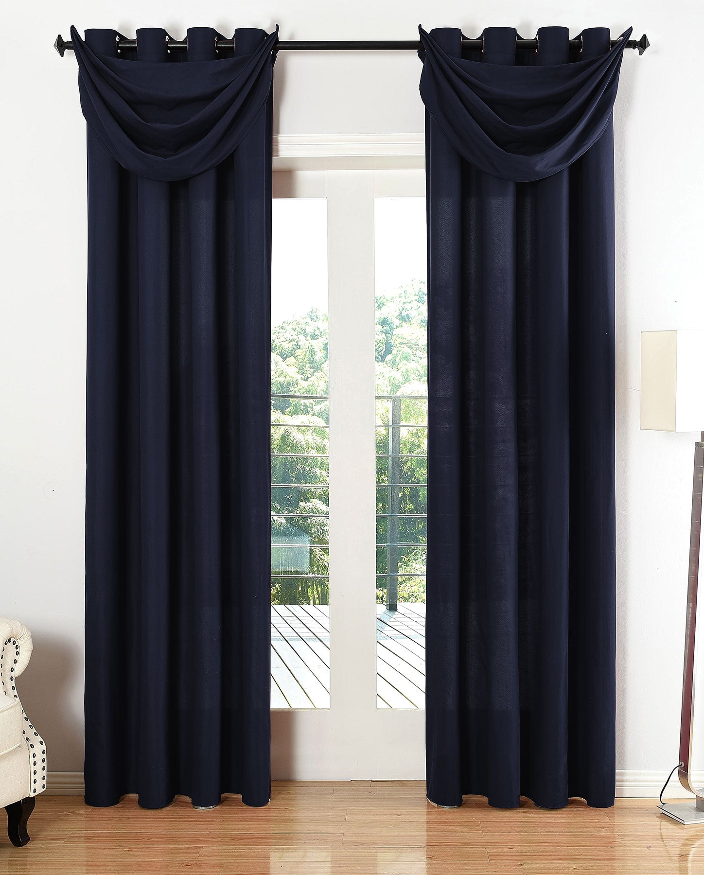 Vorhang Set Schal Ösen Microsatin Segeltuch Querbehang lichtdurchlässig Deko Wohnzimmer 20405S4 Dunkelblau HxB 175x140 cm Vorhang Set 20405S4dunkelblau | girdinenbox.com
