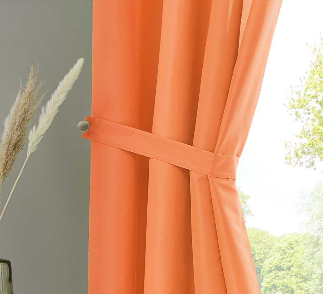 1er Set Vorhang Schal Schlaufen »Berlin« Microsatin Lichtdurchlässig Kräuselband Uni Matt 20400N Gardinenschal 20405_raff_orange_1 | girdinenbox.com