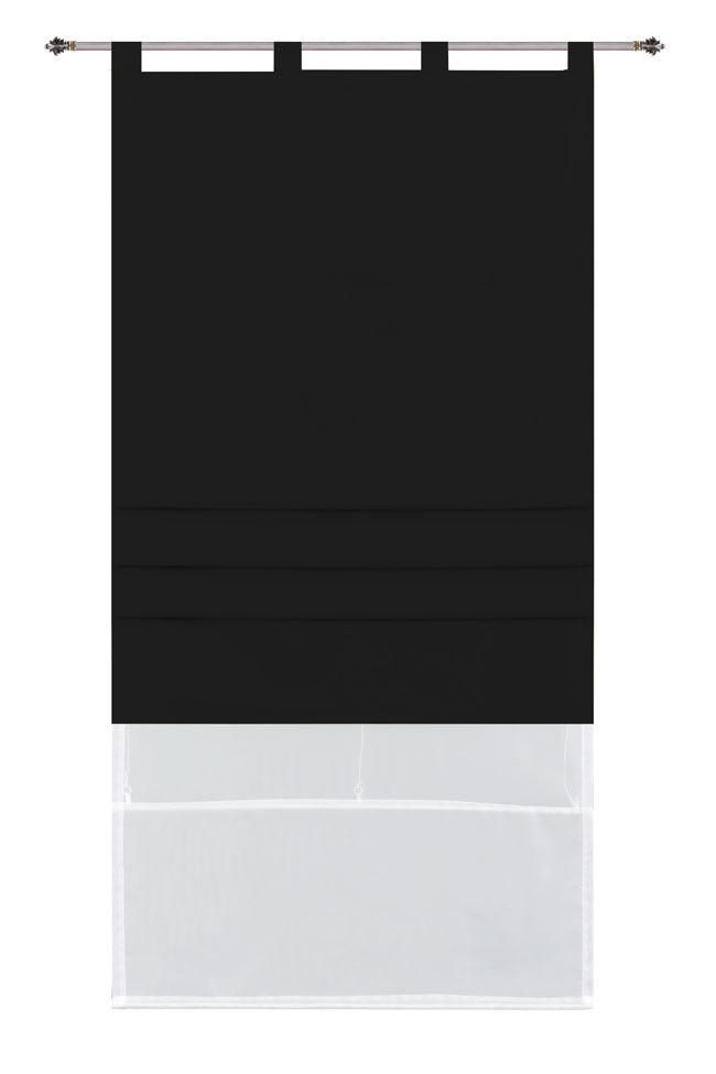Doppel Raffrollo Palma Microsatin matt Voile Faltgardinen Faltrollo Schlaufenrollo mit Universalgardinenband 20410 Schwarz 100 x 175 (BxH) Raffrollo 20410schwarz | girdinenbox.com