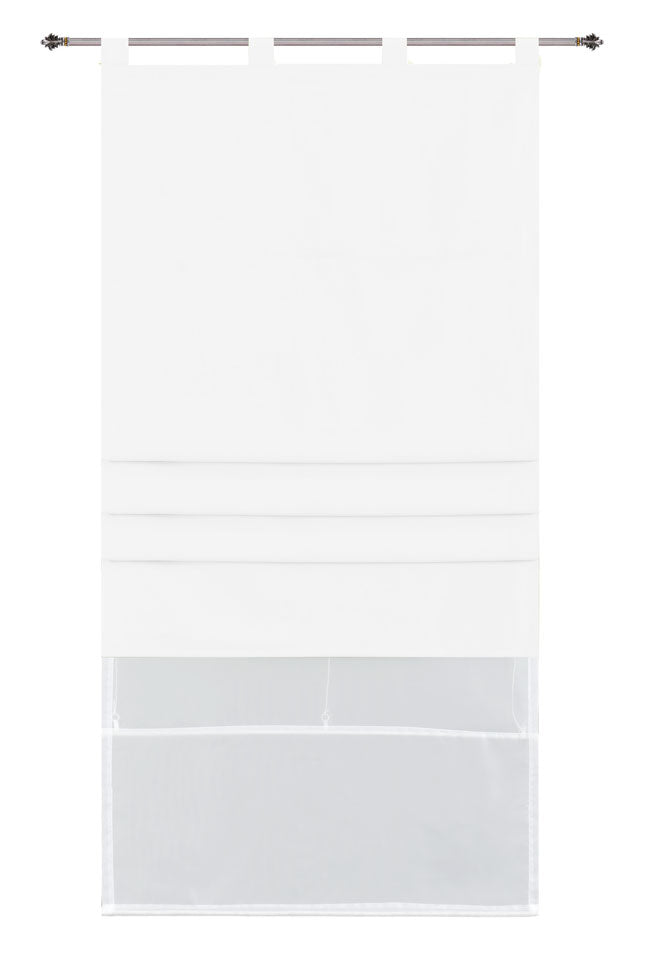 Doppel Raffrollo Palma Microsatin matt Voile Faltgardinen Faltrollo Schlaufenrollo mit Universalgardinenband 20410 Weiss 100 x 175 (BxH) Raffrollo 20410weiss | girdinenbox.com