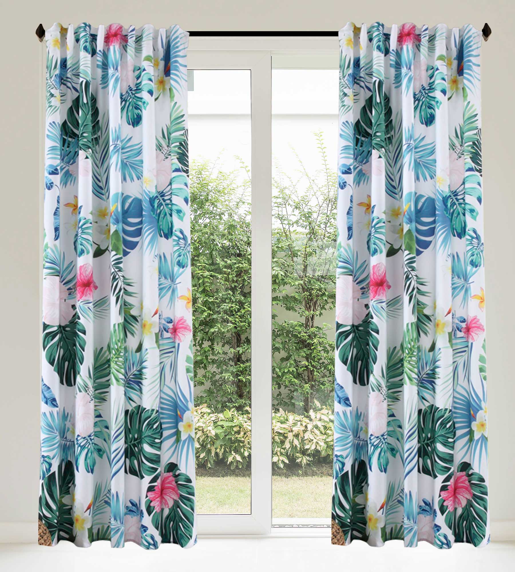 Vorhang Schal blickdicht verdeckte Schlaufen Universalband Digitaldruck (Höhe x Breite cm) 204902 Tropical 2 Stück 245x140 Vorhang Set 204902tropical | girdinenbox.com