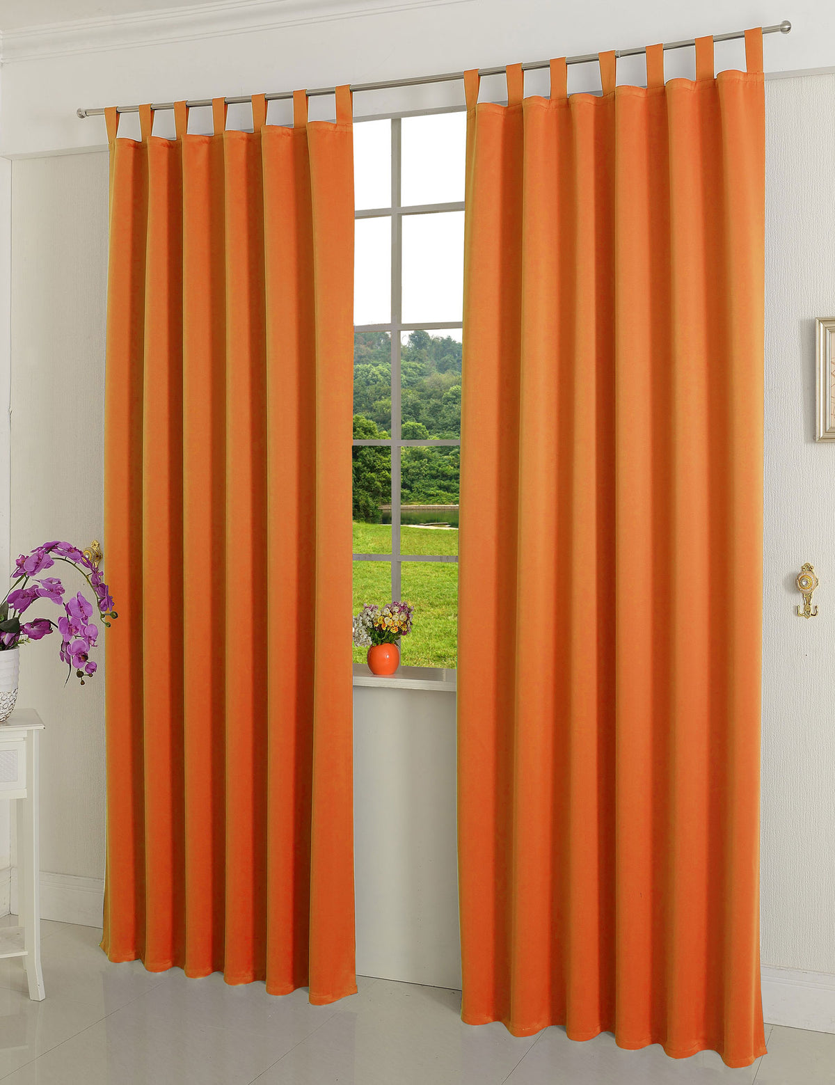 Verdunkelungsvorhag mit Schlaufen matt uni Farben aus weichfallenden blickdichten Stoff blickdicht Blackout 20610 Orange 245x135 (HxB) Vorhang 20610orange | girdinenbox.com