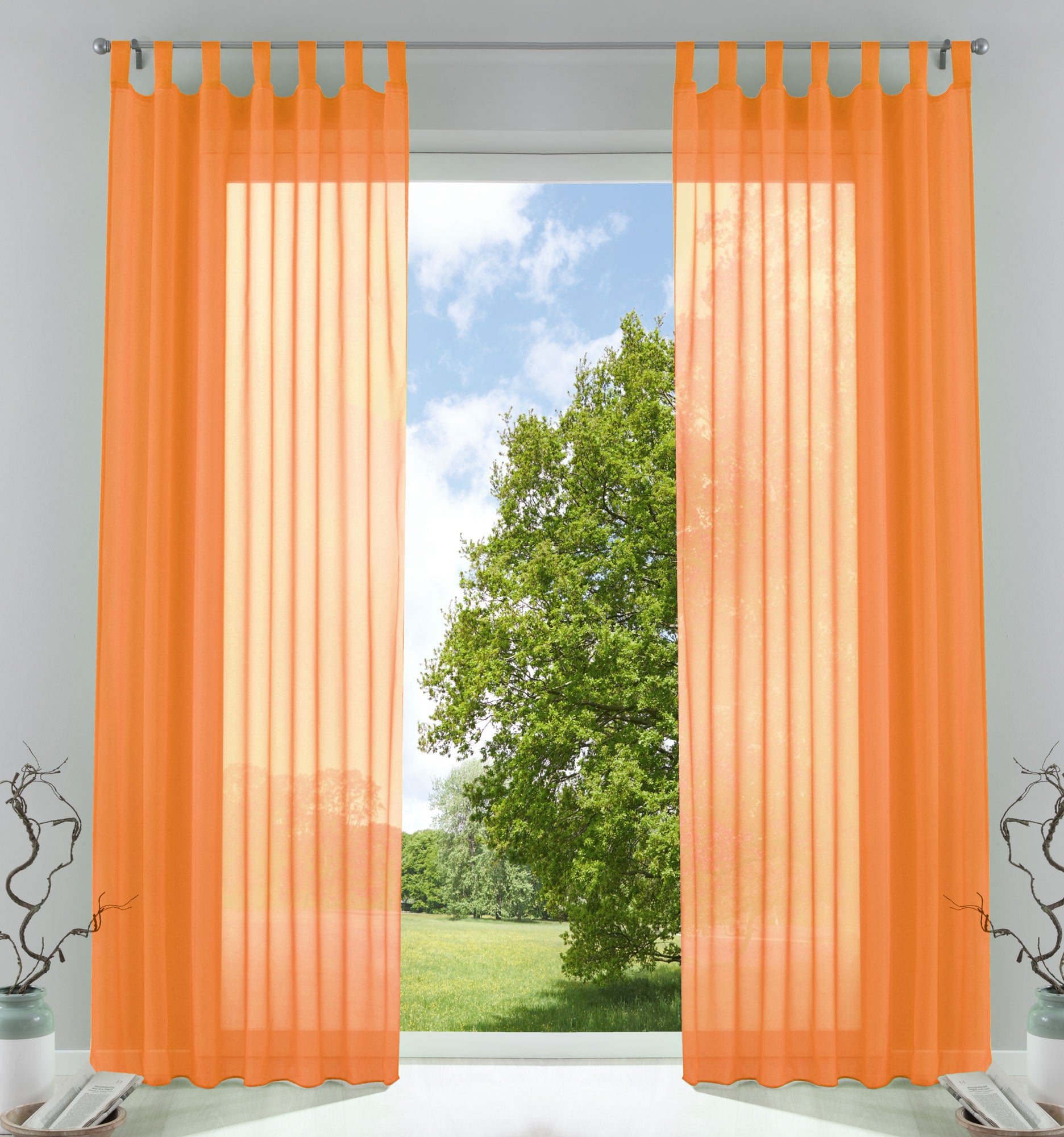 2er-Pack Gardinen Transparent Vorhang Set Wohnzimmer Voile Schlaufenschal mit Bleibandabschluß 61000CN Orange HxB 245x140 cm Gardinen Set 61000CNorange | girdinenbox.com