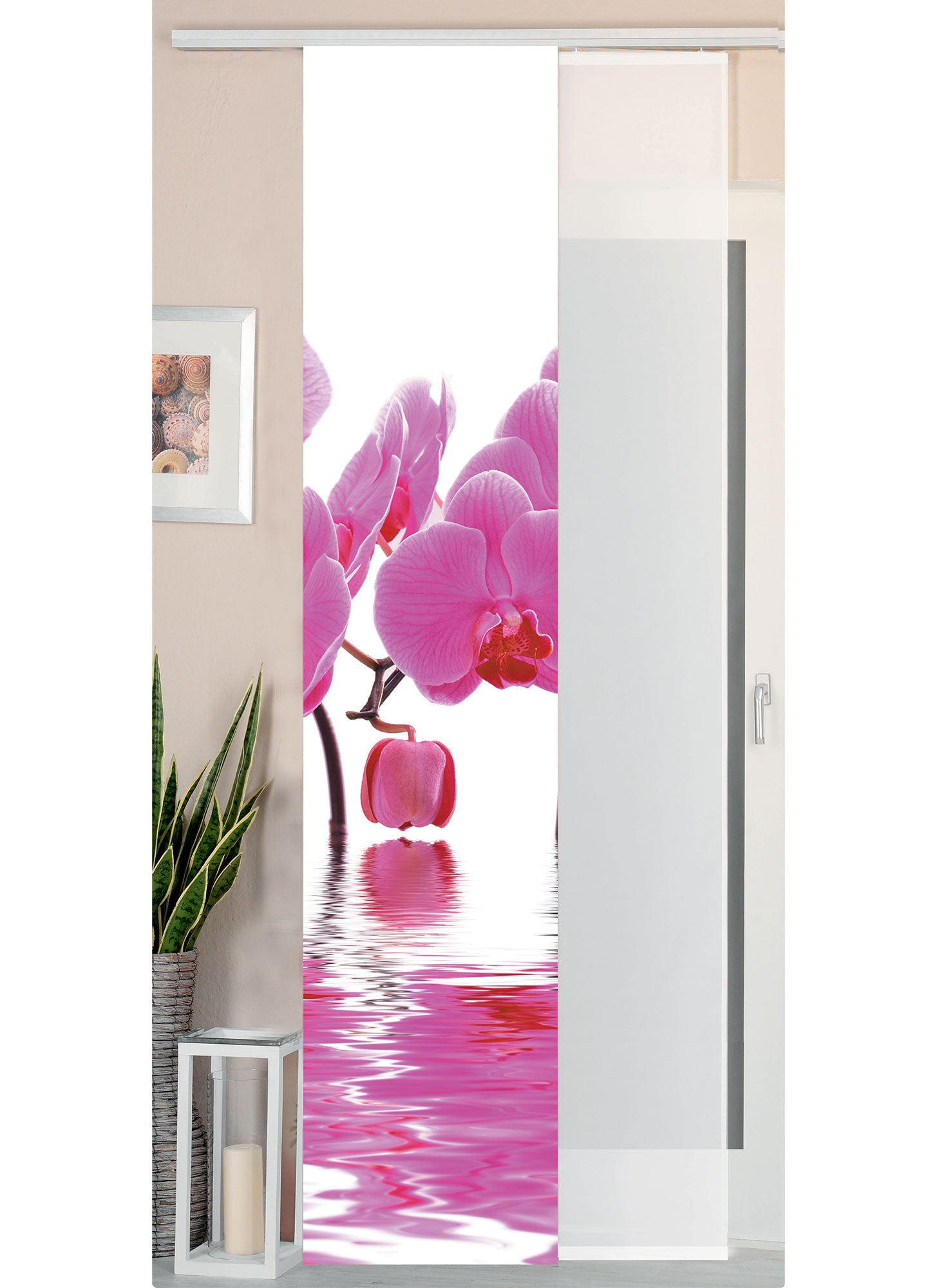 2er Set Schiebegardine Flächenvorhang Wildseide Optik und Voile Paneel 80400 Orchidee Pink Schiebegardine 80400orchidee_pink | girdinenbox.com