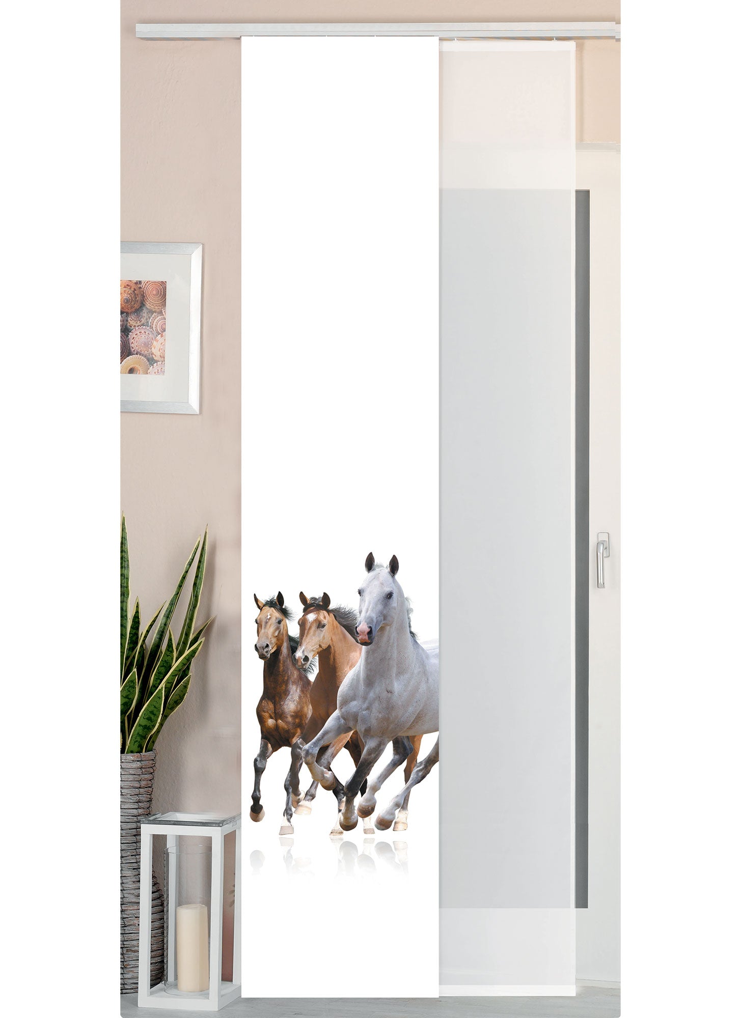 2er Set Schiebegardine Flächenvorhang Wildseide Optik und Voile Paneel 80400 Pferde Schiebegardine 80400pferde | girdinenbox.com