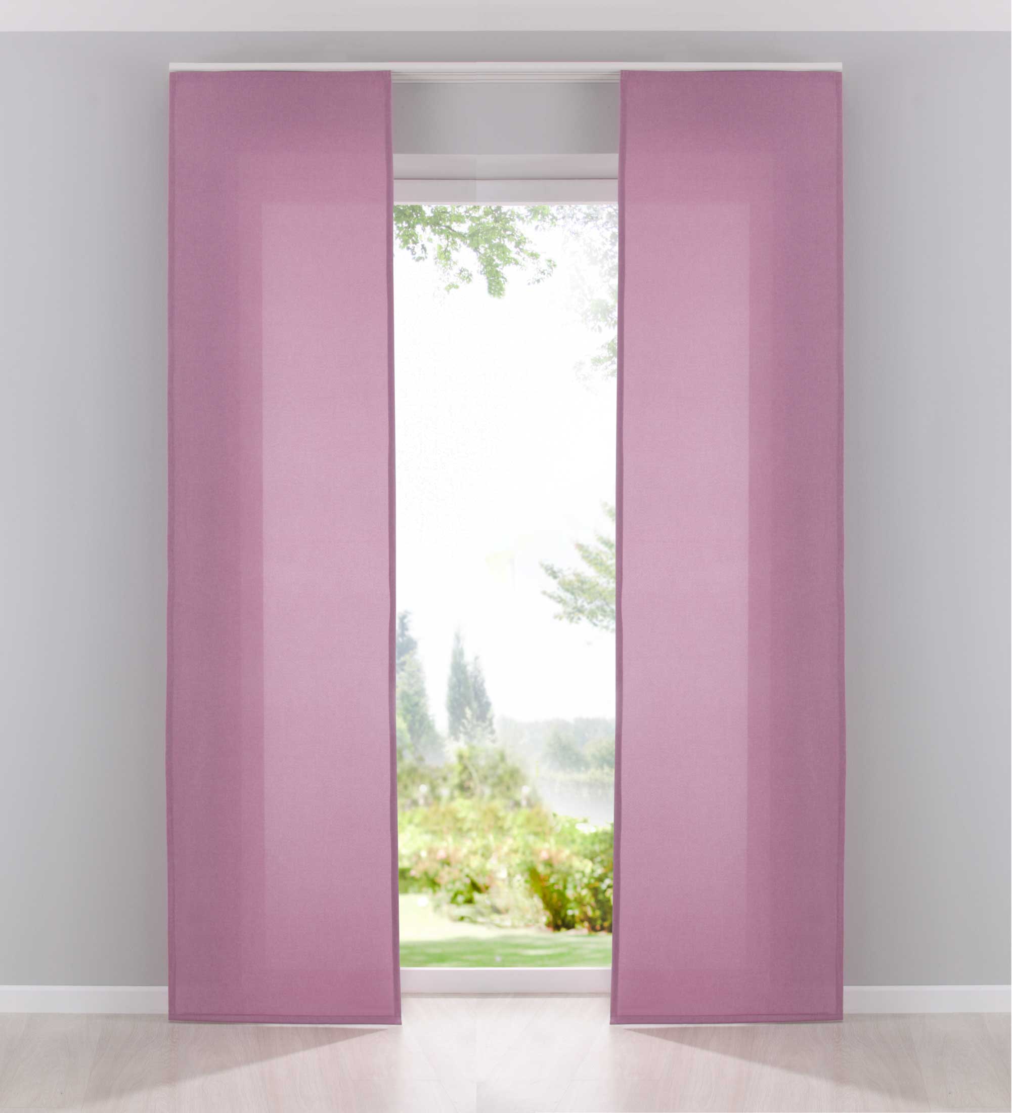2er Pack Flächenvorhänge Schiebegardinen komplett Set Cationic blickdicht Leinen Optik natura seidenmatt Landhaus Stil 204411-2 Rosa Schiebegardine Fl_chenvorh_nge_rosa | girdinenbox.com