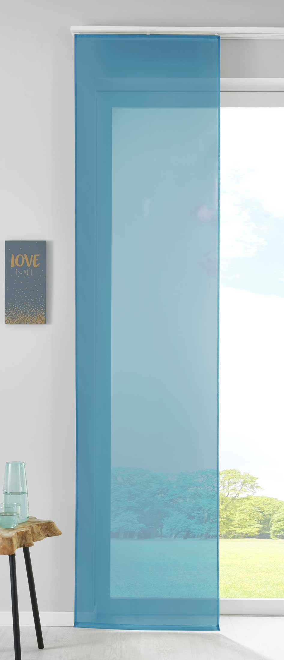 1er Set Schiebegardine Flächenvorhang Vorhang Gardine Voile Komplett mit Paneelwagen Beschwerungsstange 85589N Blau Schiebegardine Schiebegardine_blau | girdinenbox.com