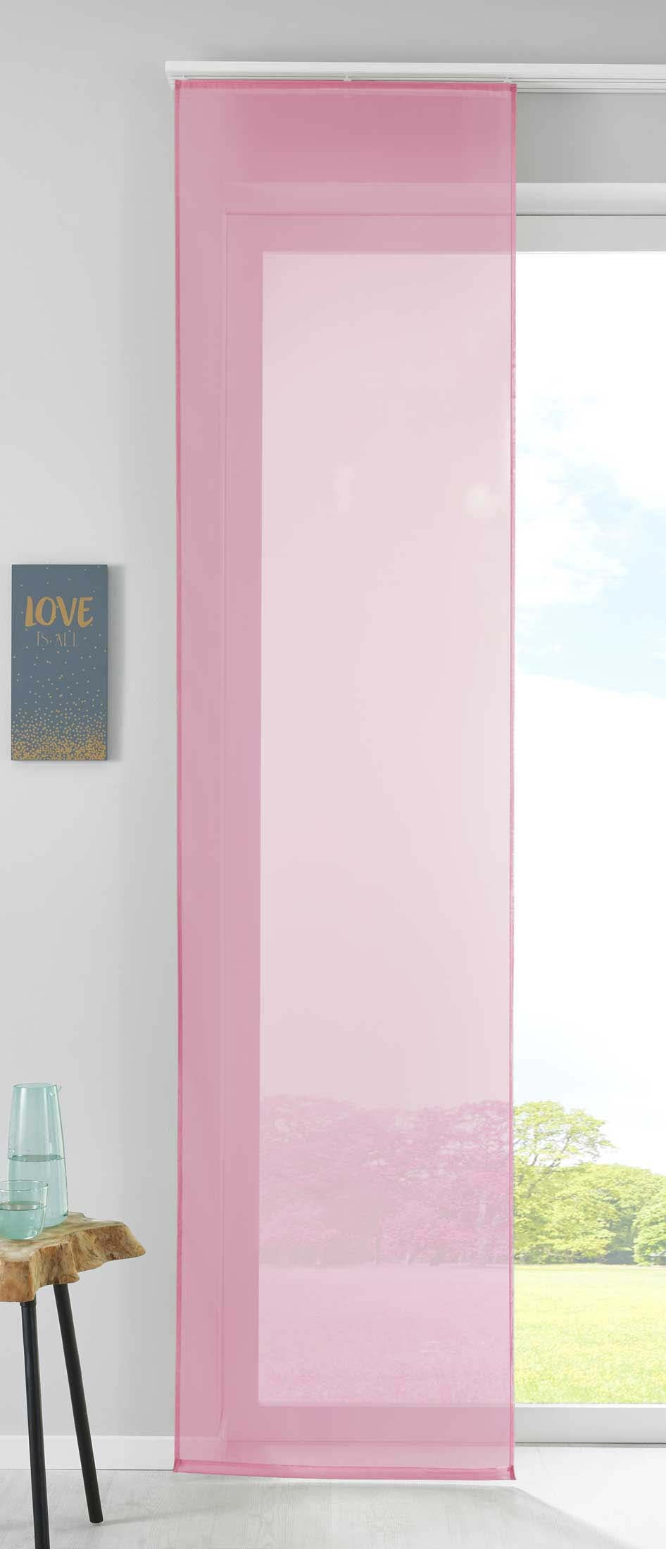 1er Set Schiebegardine Flächenvorhang Vorhang Gardine Voile Komplett mit Paneelwagen Beschwerungsstange 85589N Rosa Schiebegardine Schiebegardine_rosa | girdinenbox.com