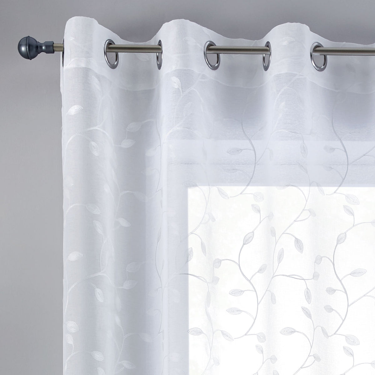Gardine Ösen Schal Vorhang POMPEI Relief Stickerei Transparent Raffhalter 10000178 Gardinenschal blatt_weiss | girdinenbox.com