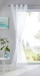 Gardine Ösen Schal Vorhang POMPEI Relief Stickerei Transparent Raffhalter 10000178 Gardinenschal raffhalter_4 | girdinenbox.com